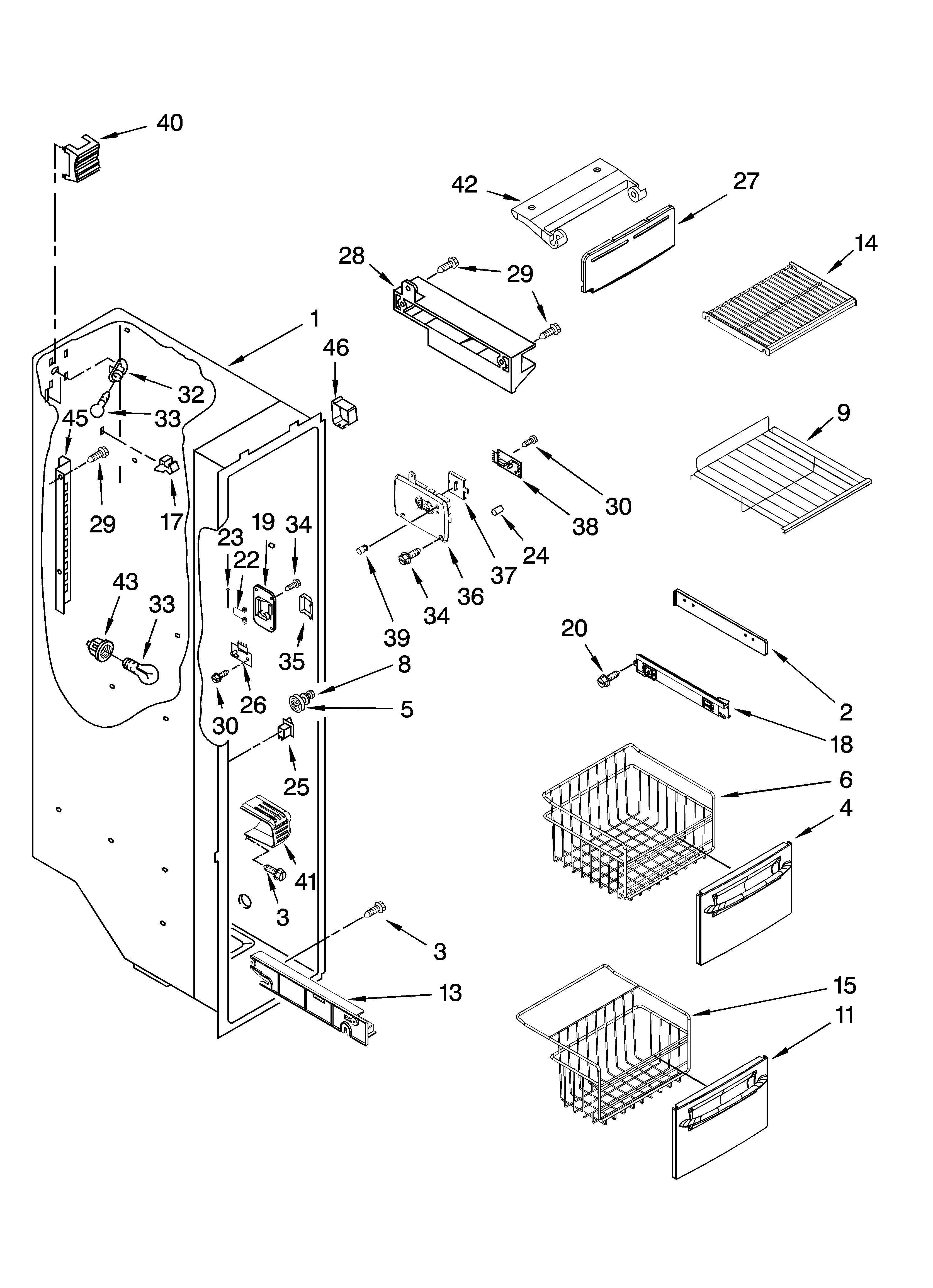 Kenmore Elite 10644422603 freezer liner parts diagram
