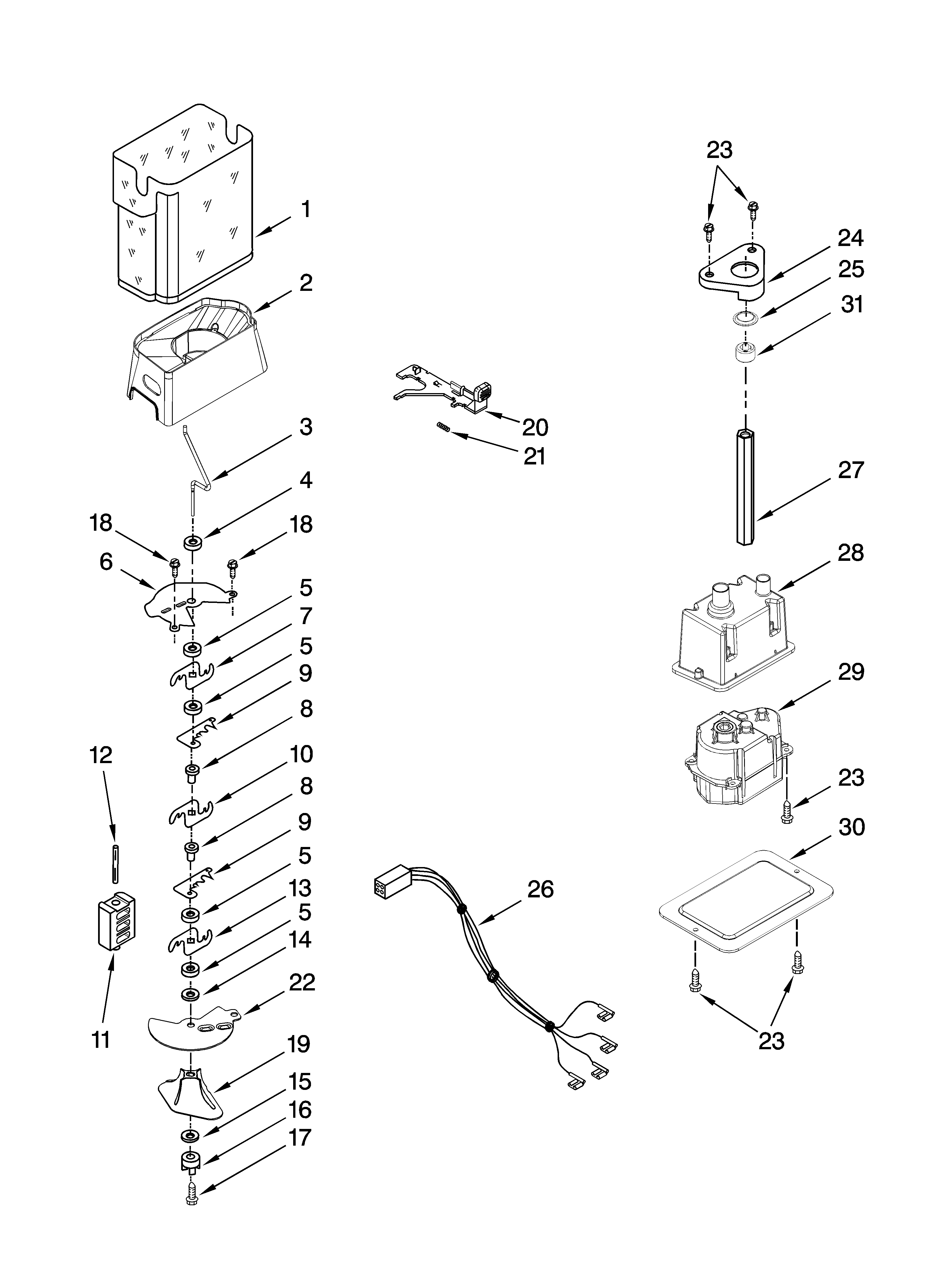 Kenmore Elite 10644422603 motor and ice container parts diagram