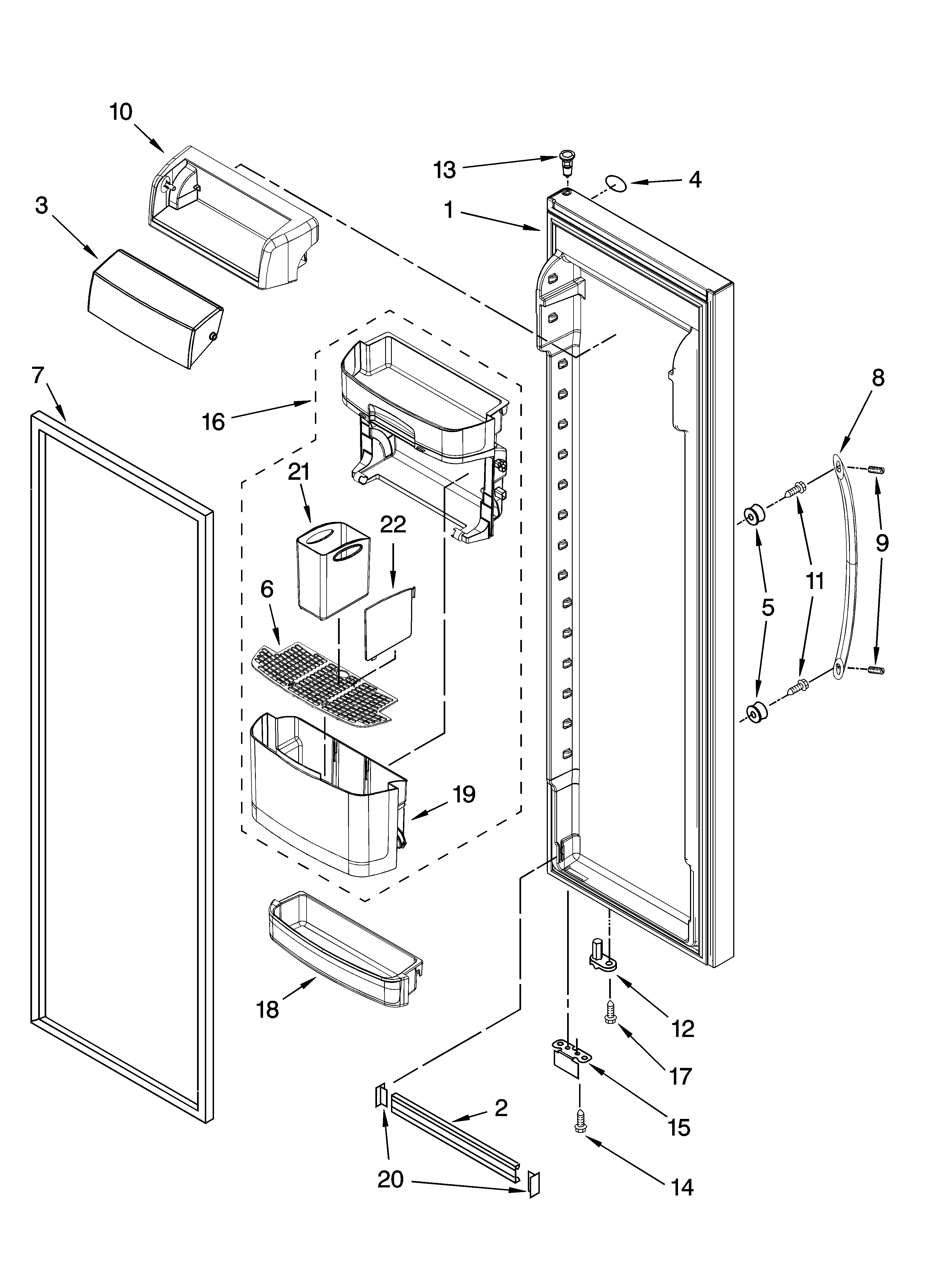 Kenmore Elite 10644422603 refrigerator door parts diagram