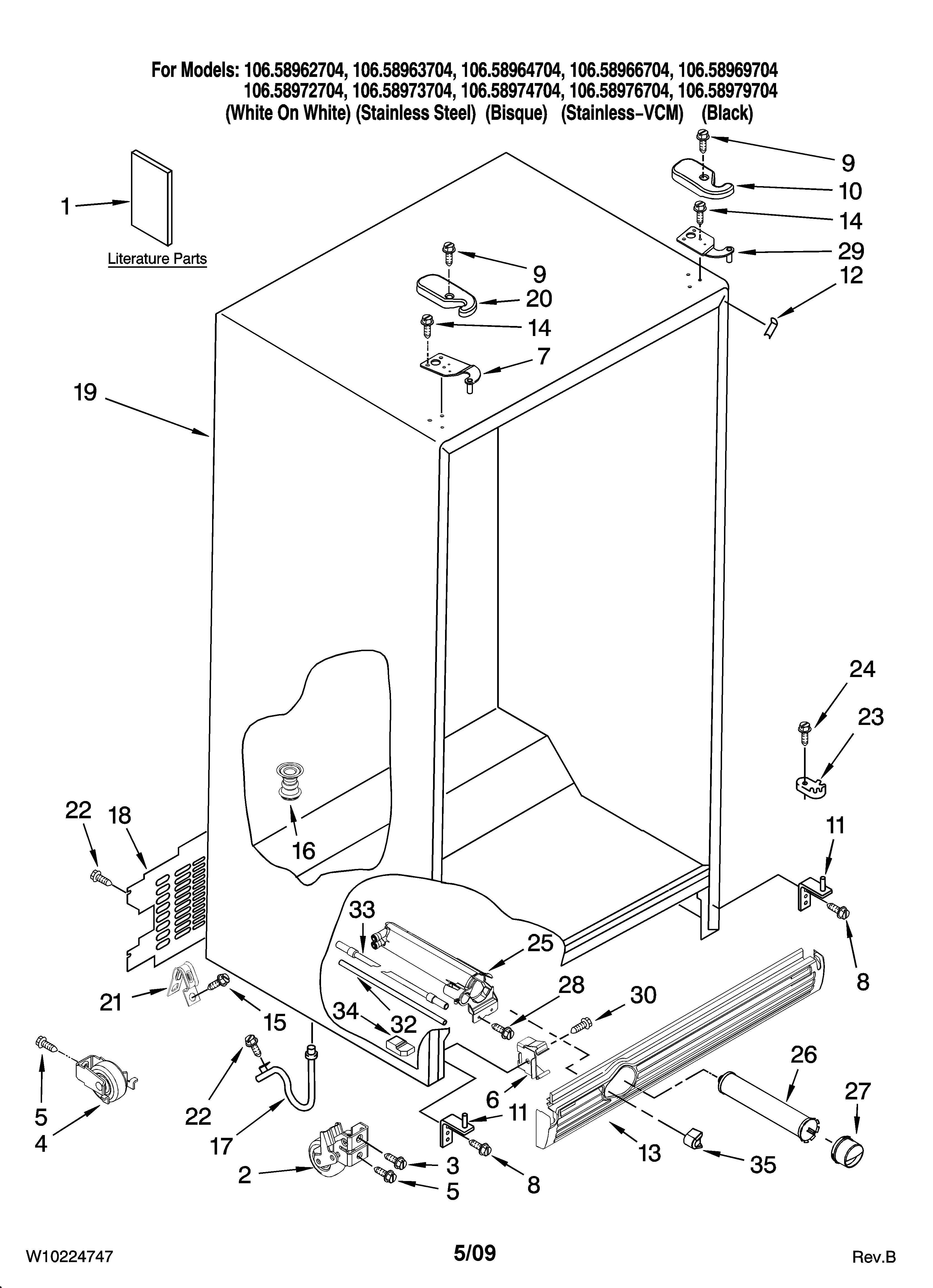 Kenmore Elite 10658979704 cabinet parts diagram