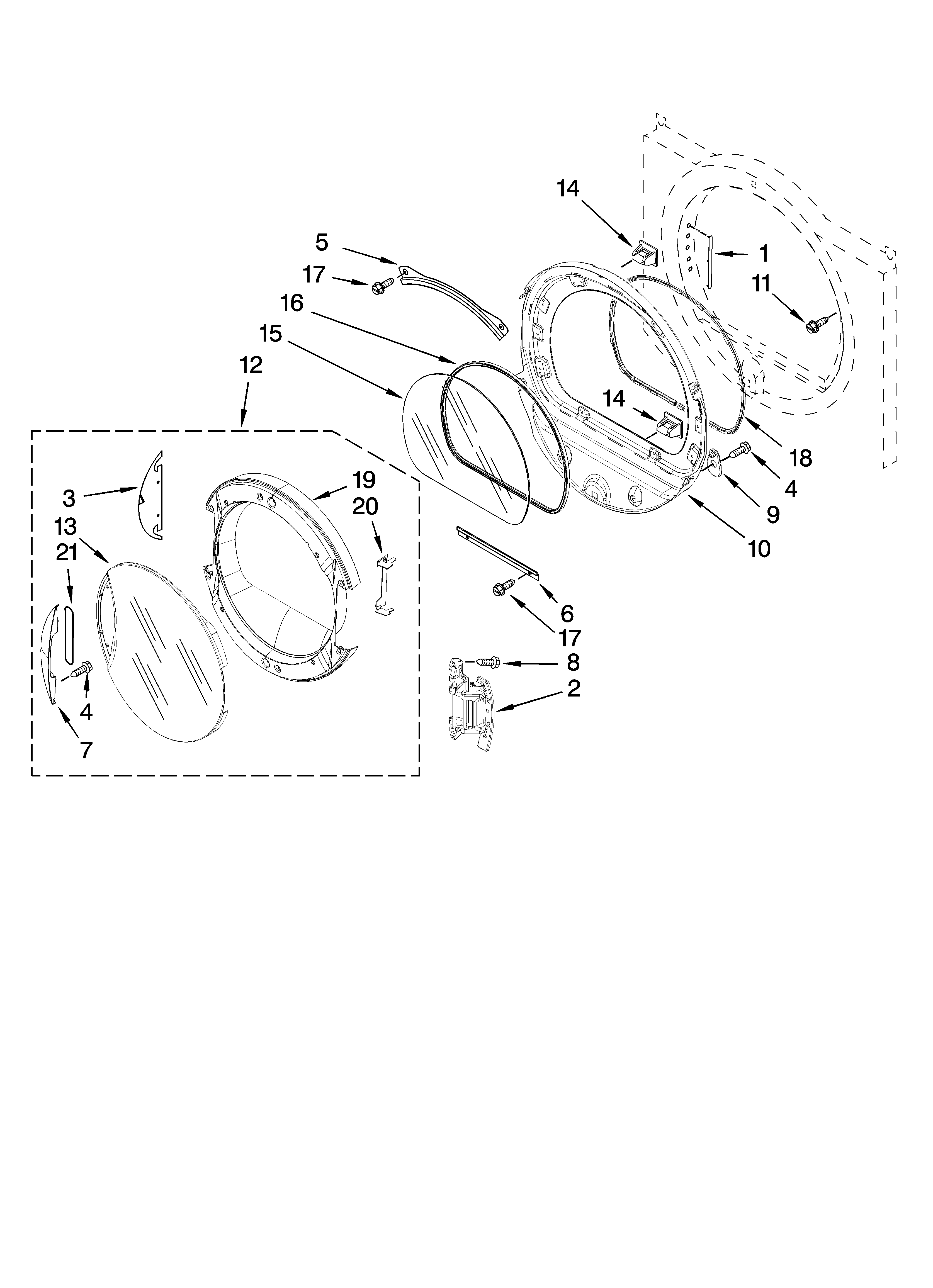 Kenmore Elite 11086747702 door parts diagram