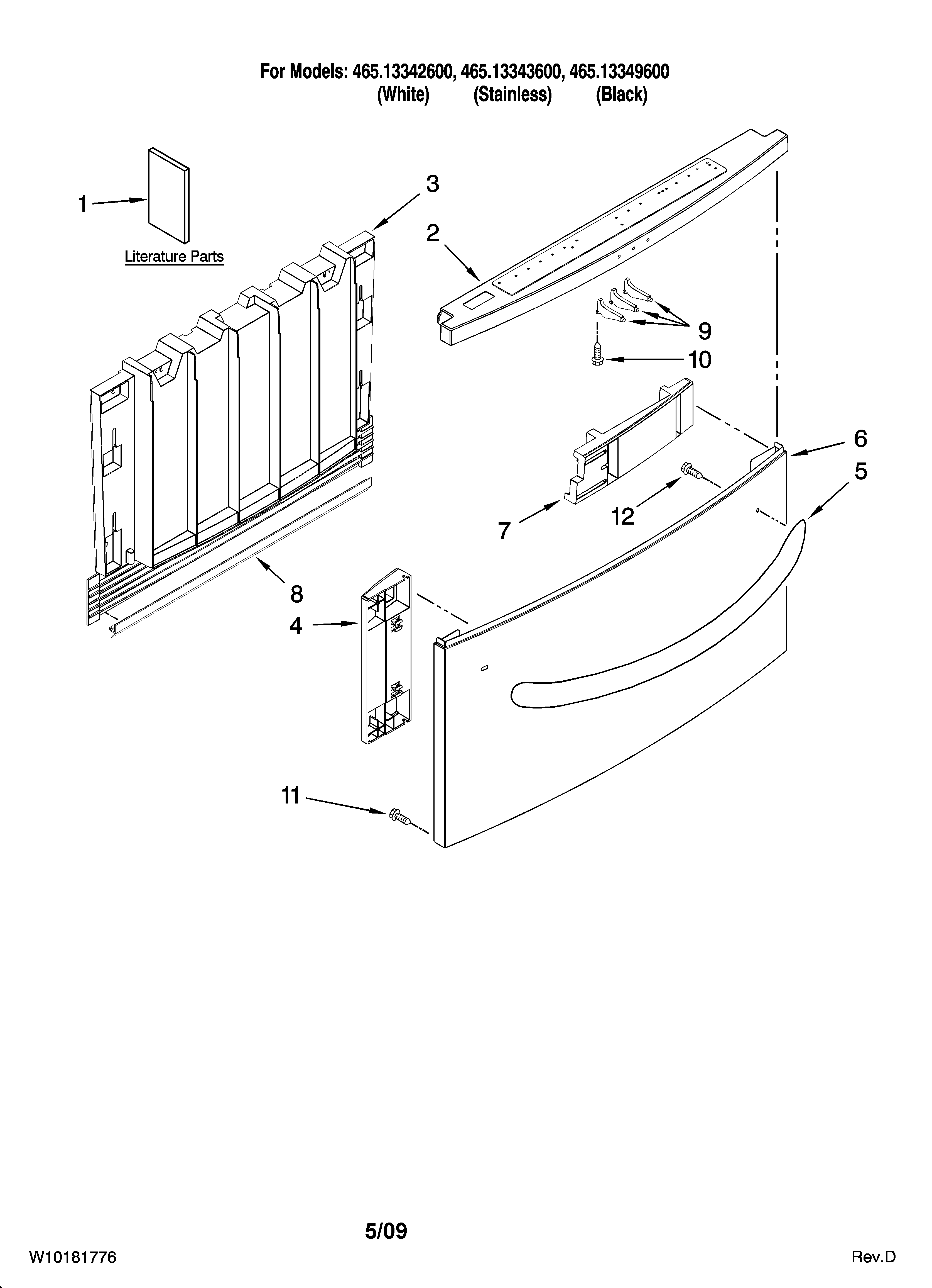 Kenmore Elite 46513343600 front panel parts diagram