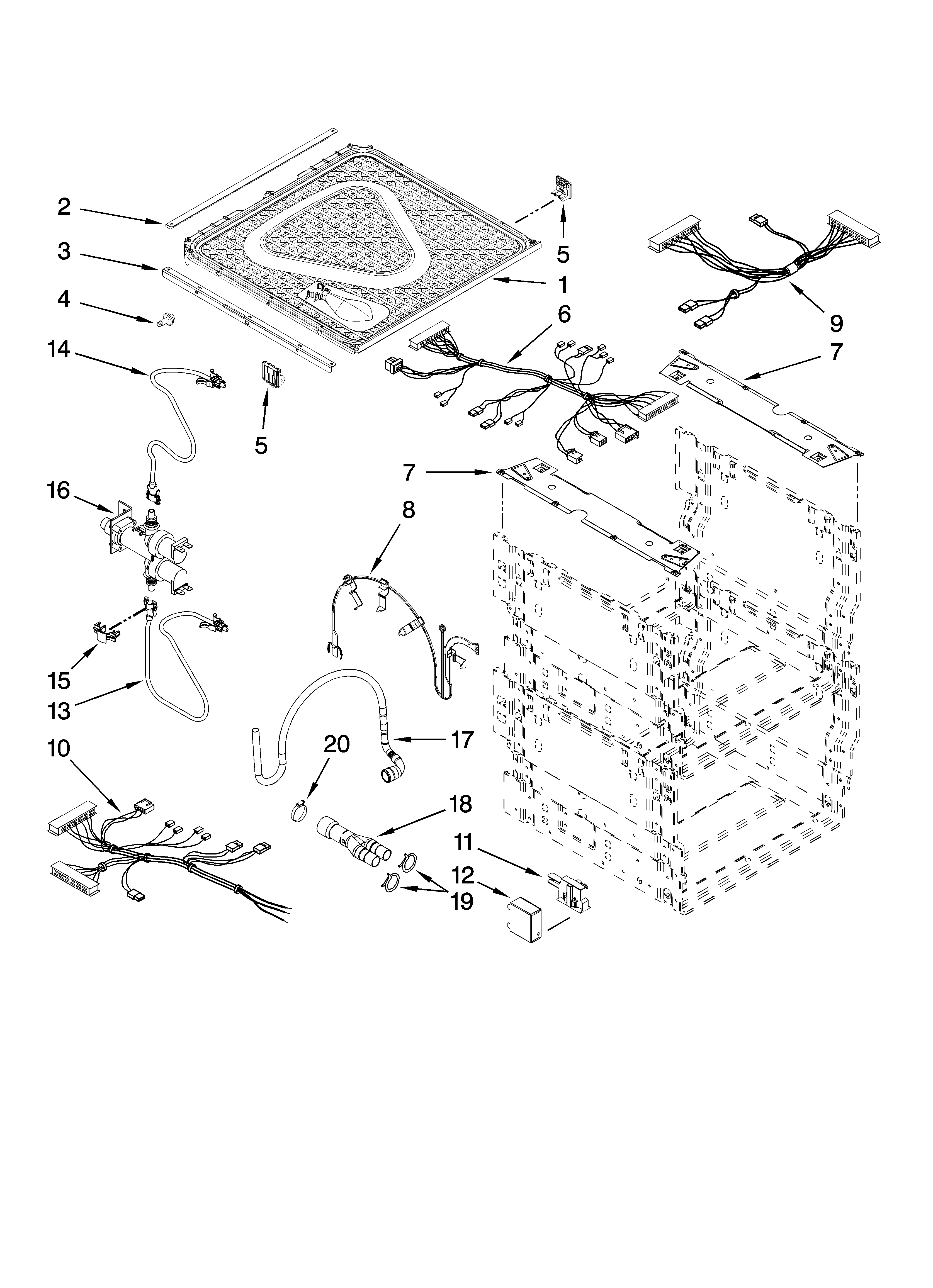 Kenmore Elite 46513343600 frame and lid parts diagram
