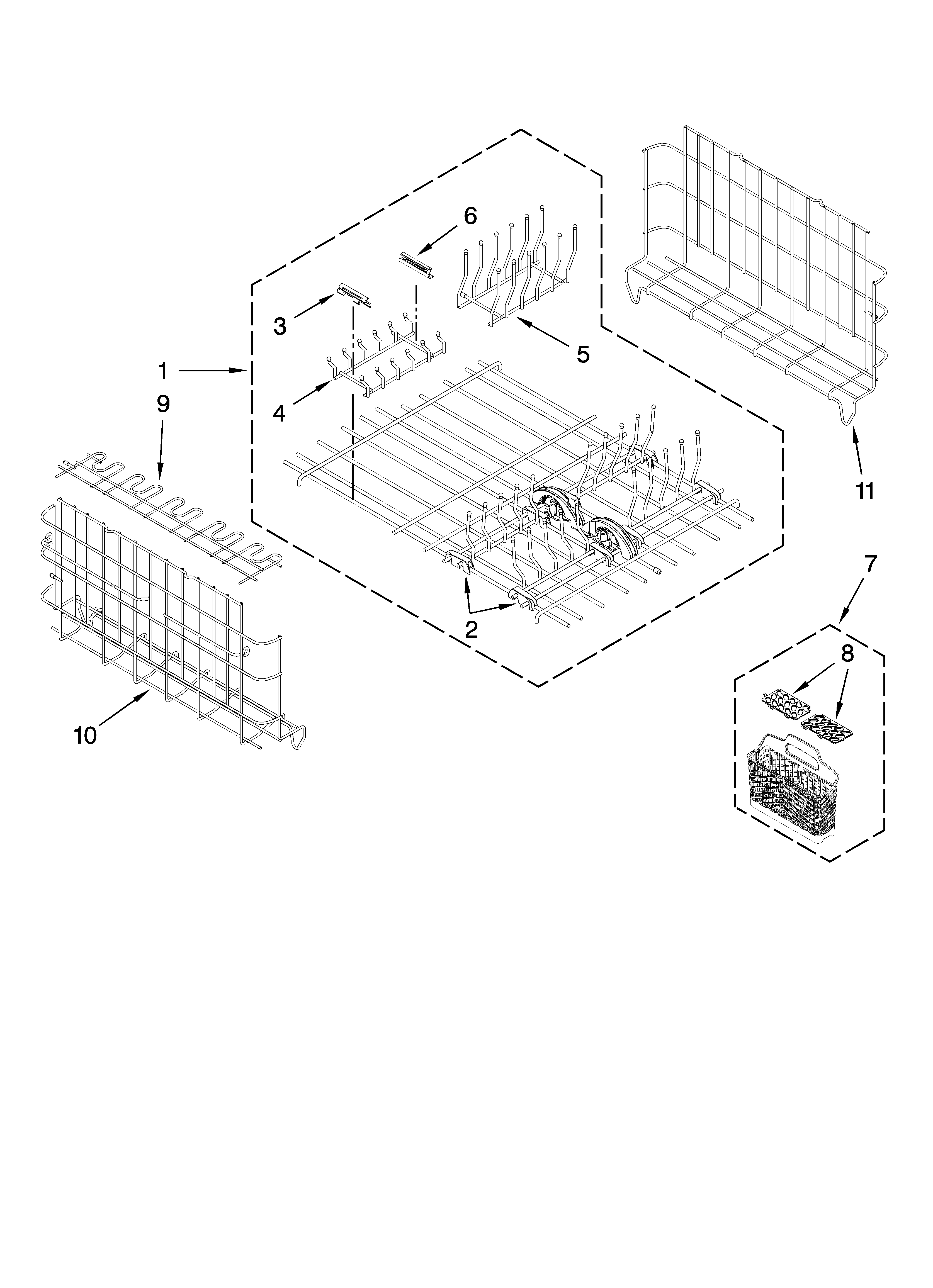 Kenmore Elite 46513343600 upper and lower dishrack parts diagram