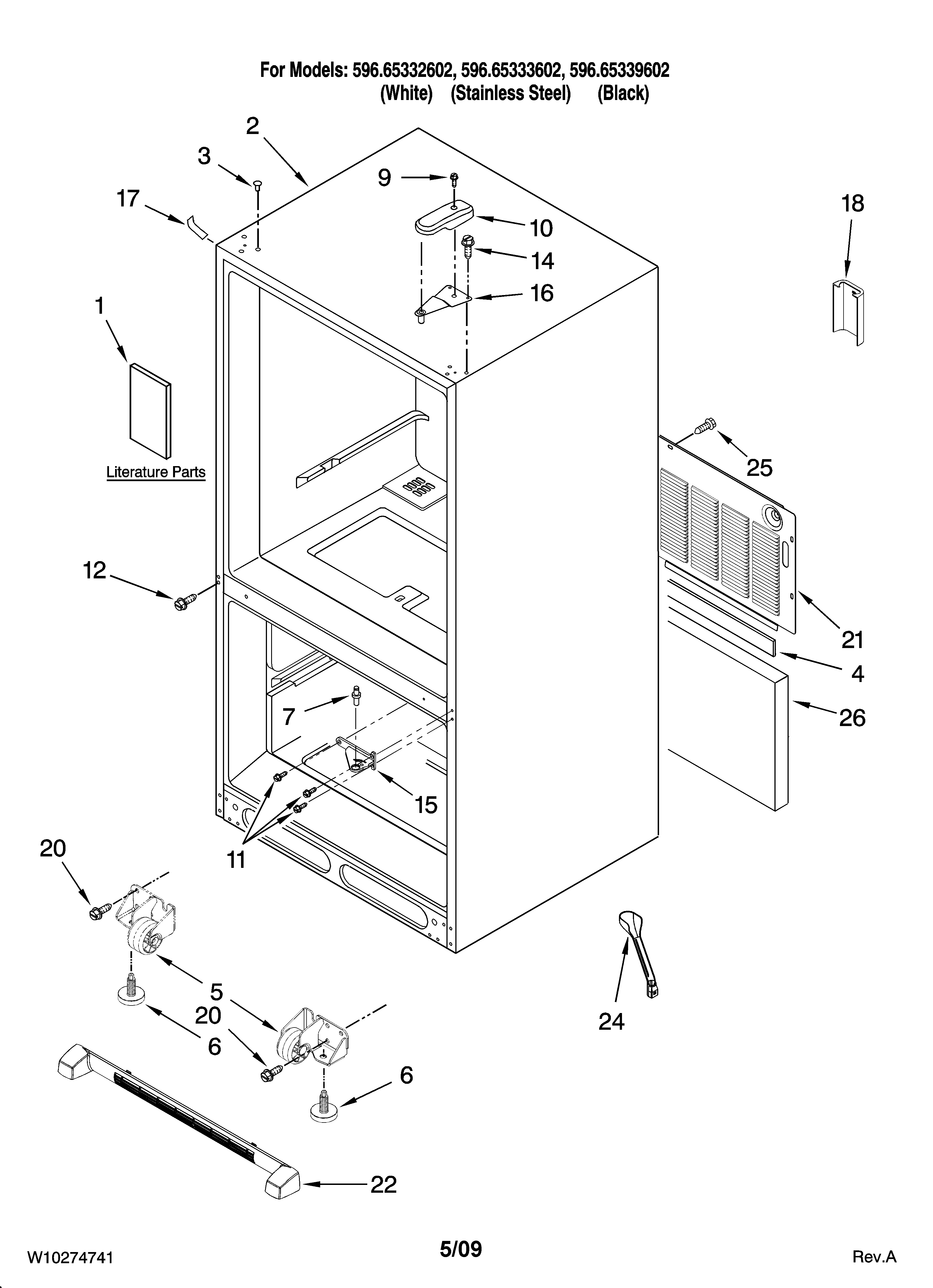 Kenmore 59665333602 cabinet parts diagram