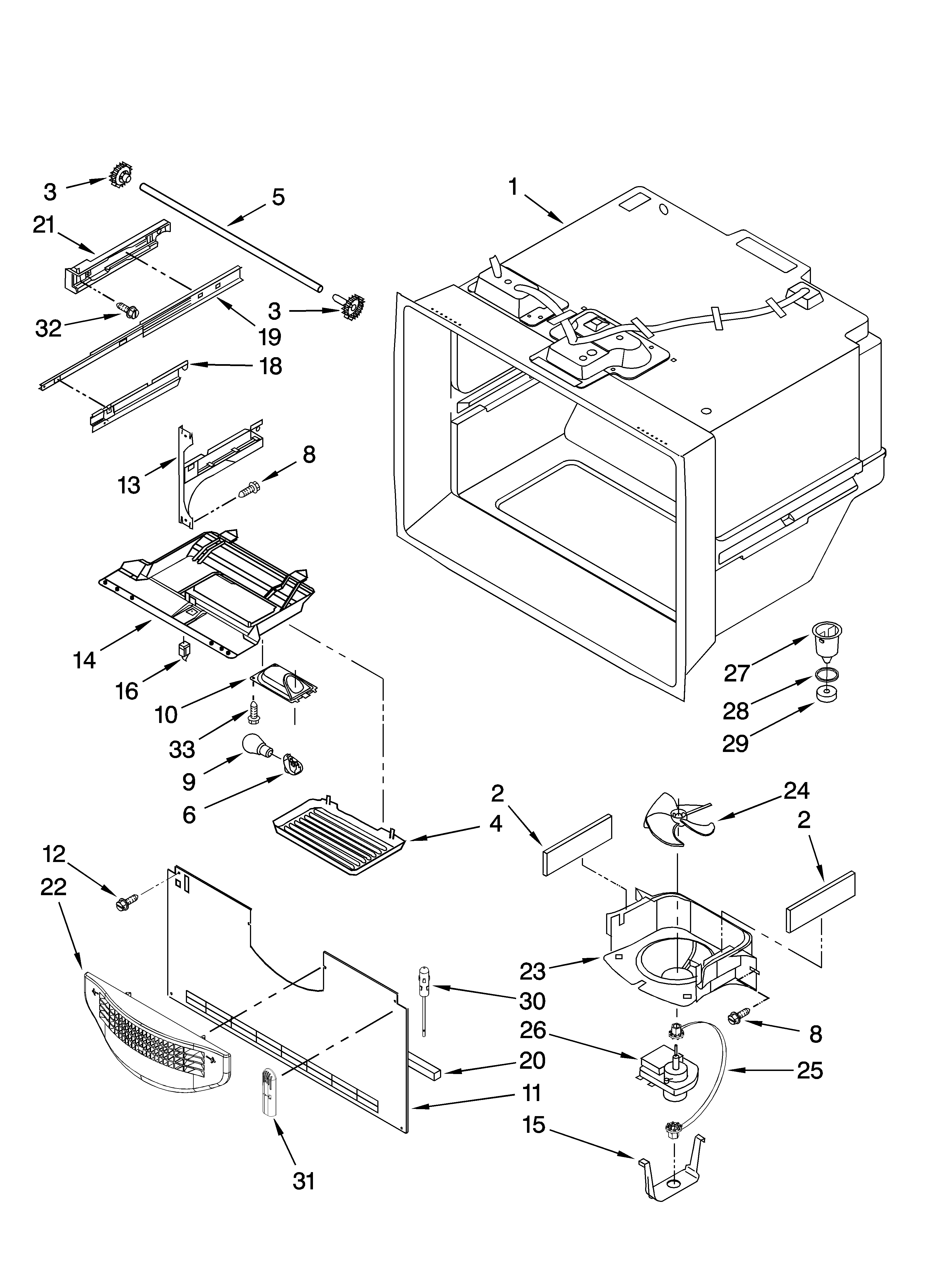 Kenmore 59665333602 freezer liner parts diagram