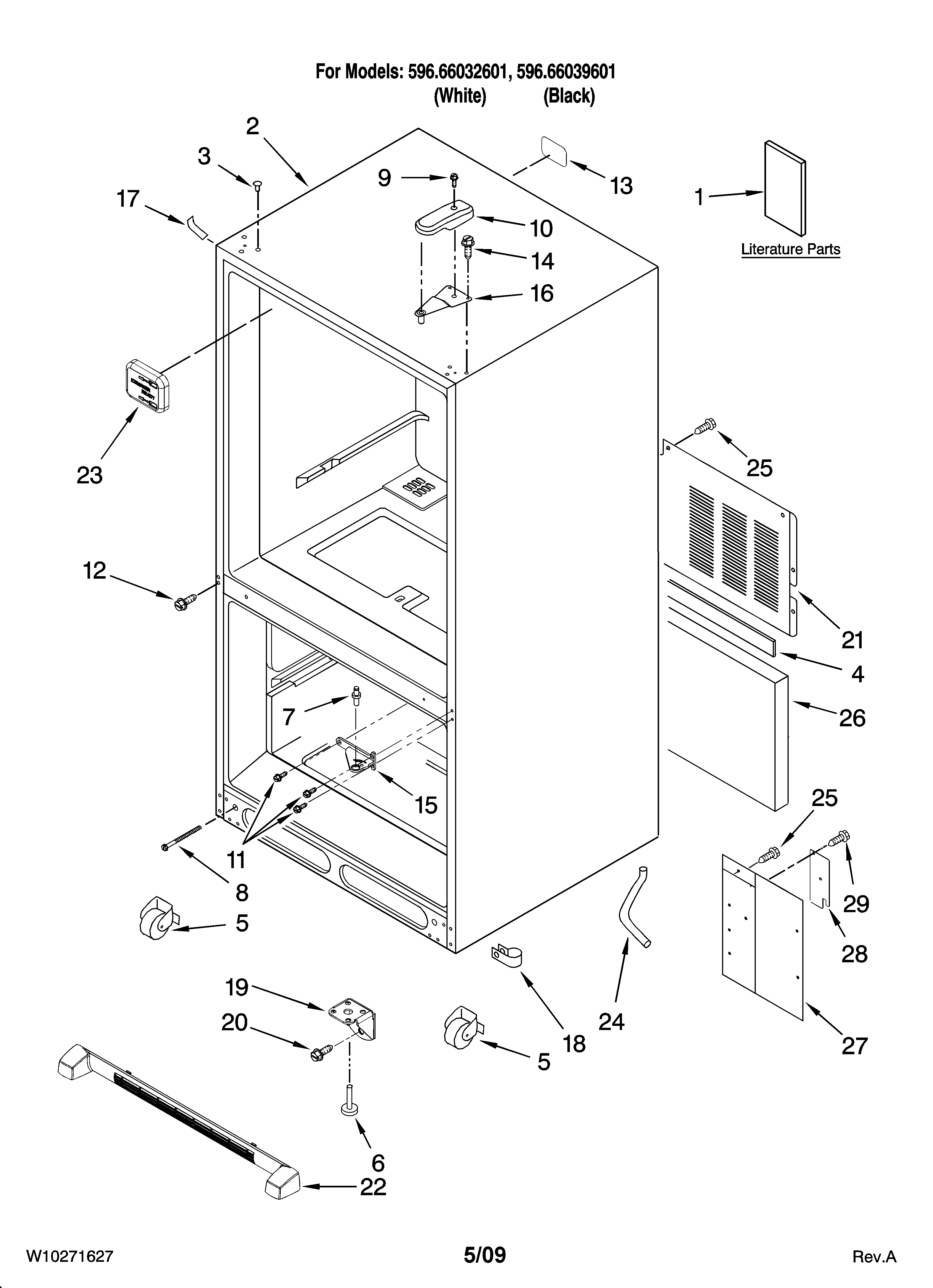 Kenmore 59666032601 cabinet parts diagram