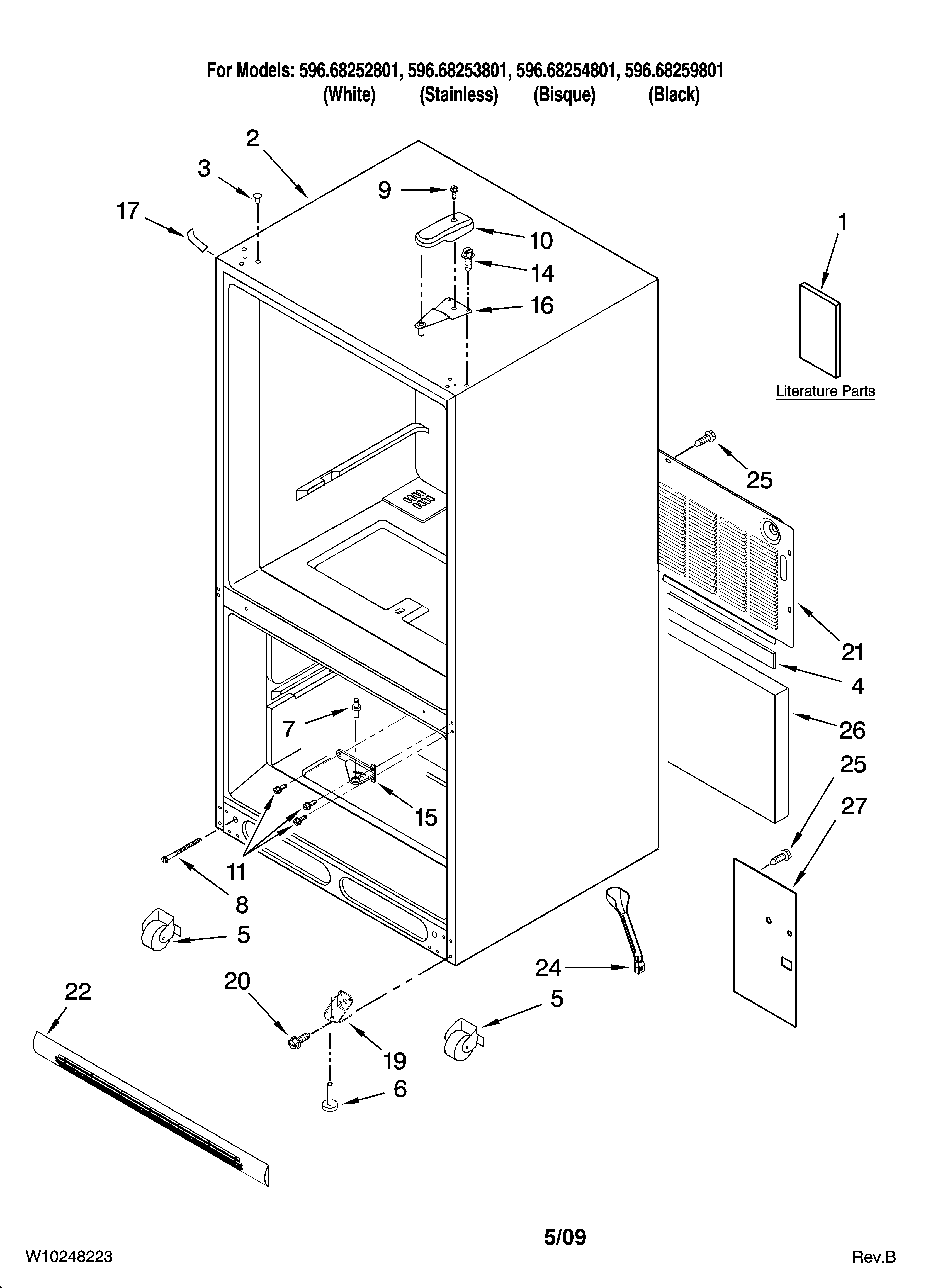 Kenmore 59668252801 cabinet parts diagram