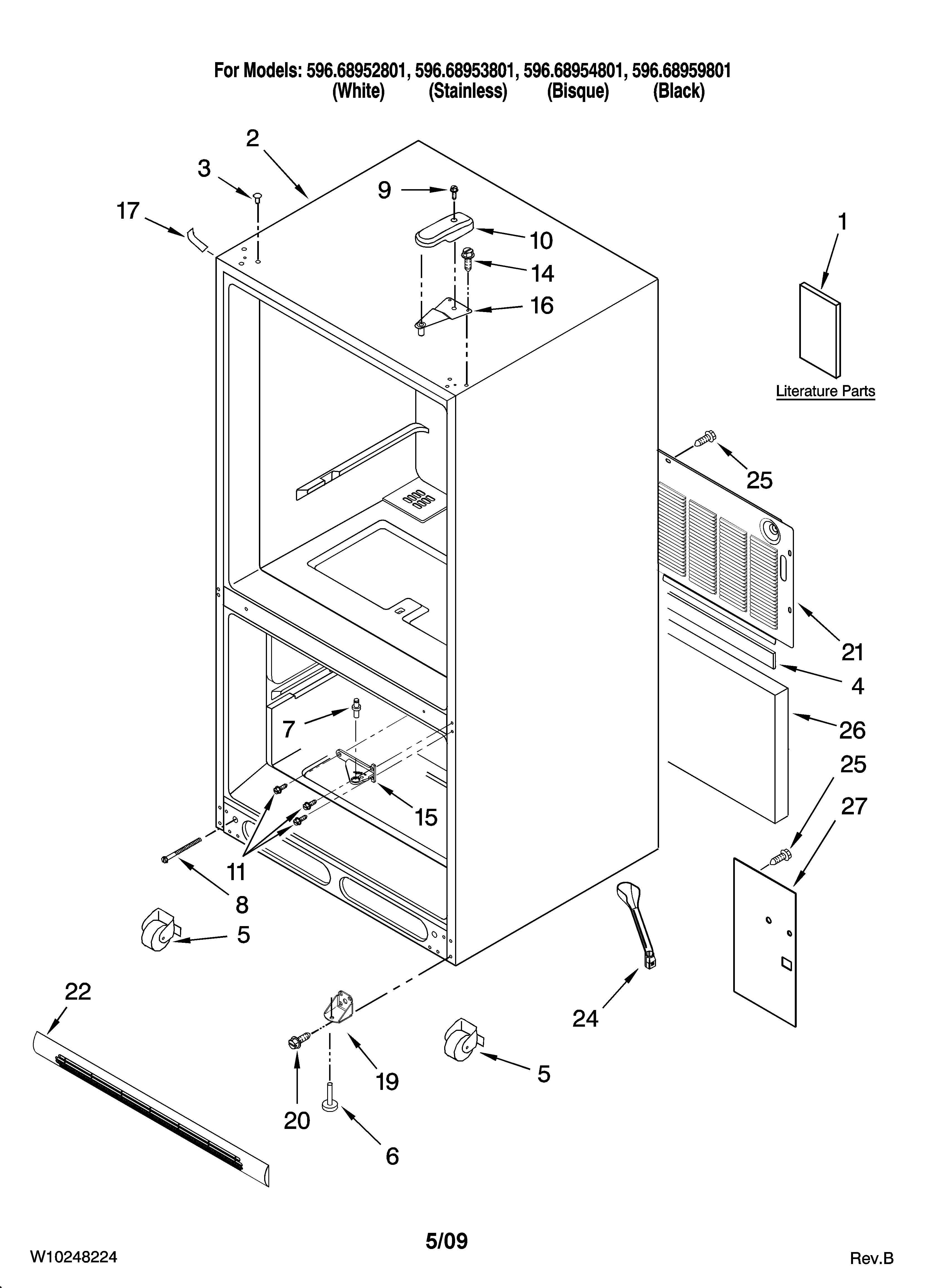 Kenmore 59668952801 cabinet parts diagram