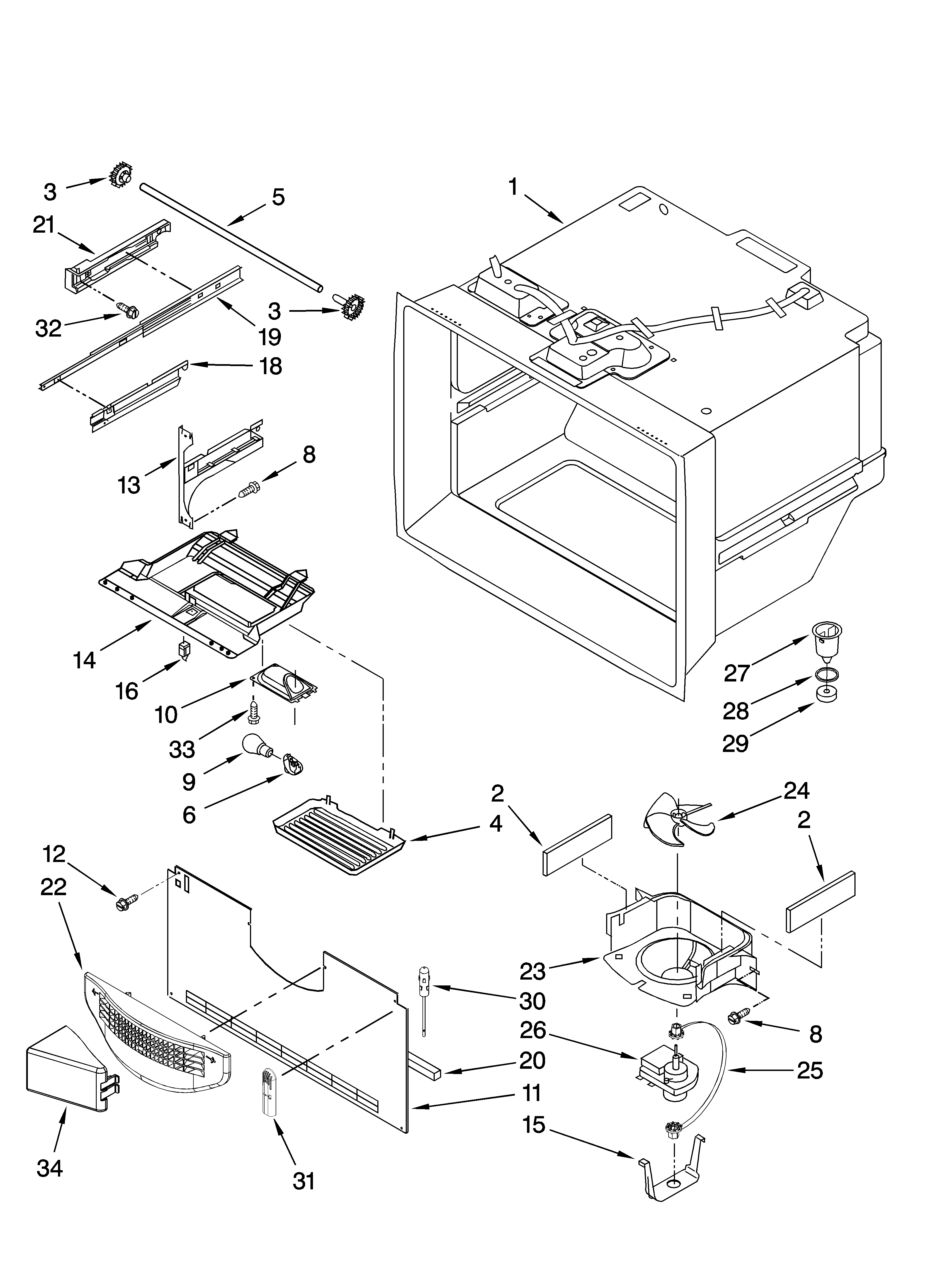 Kenmore Elite 59676254702 freezer liner parts diagram