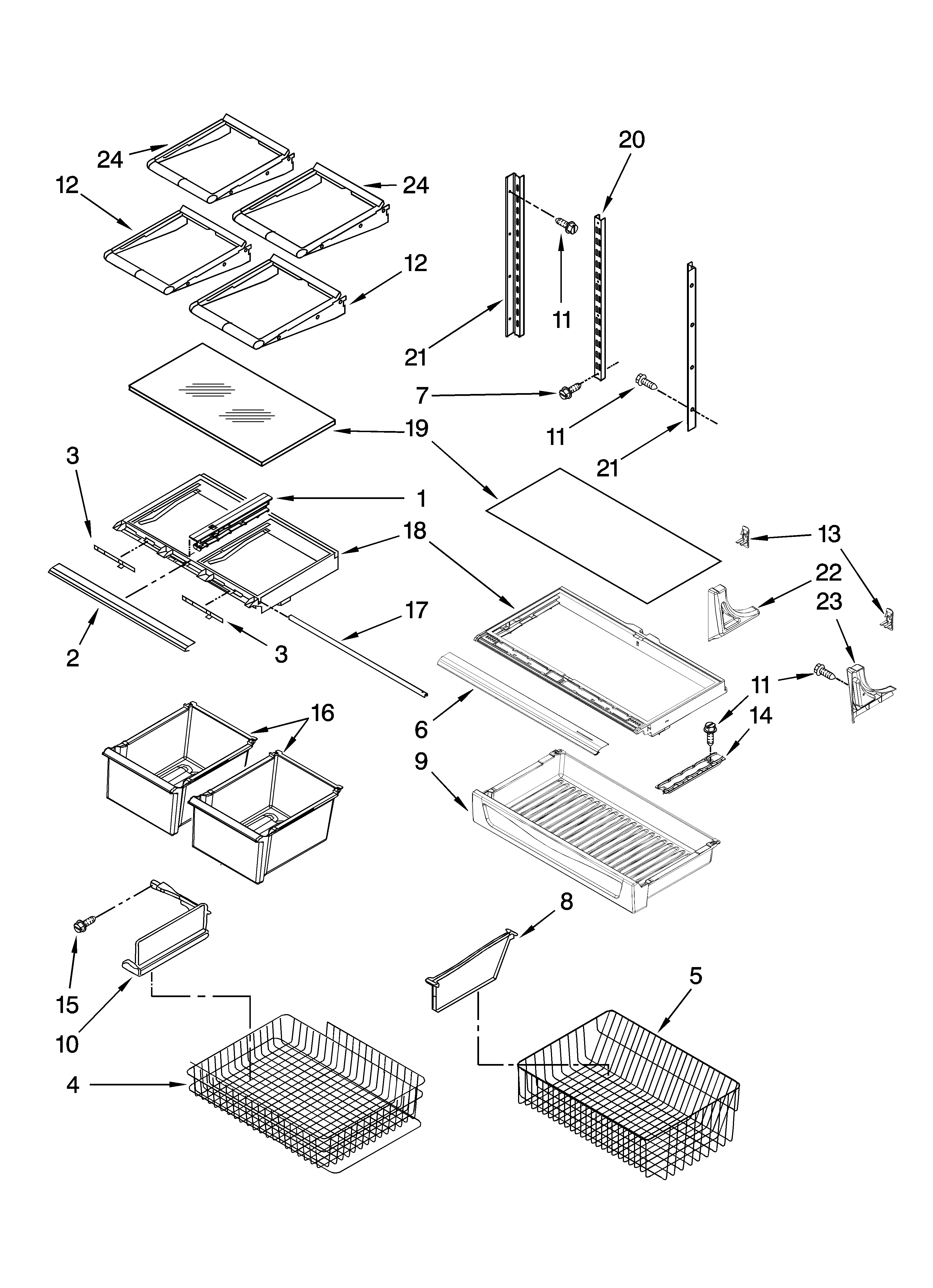 Kenmore Elite 59676254702 shelf parts diagram