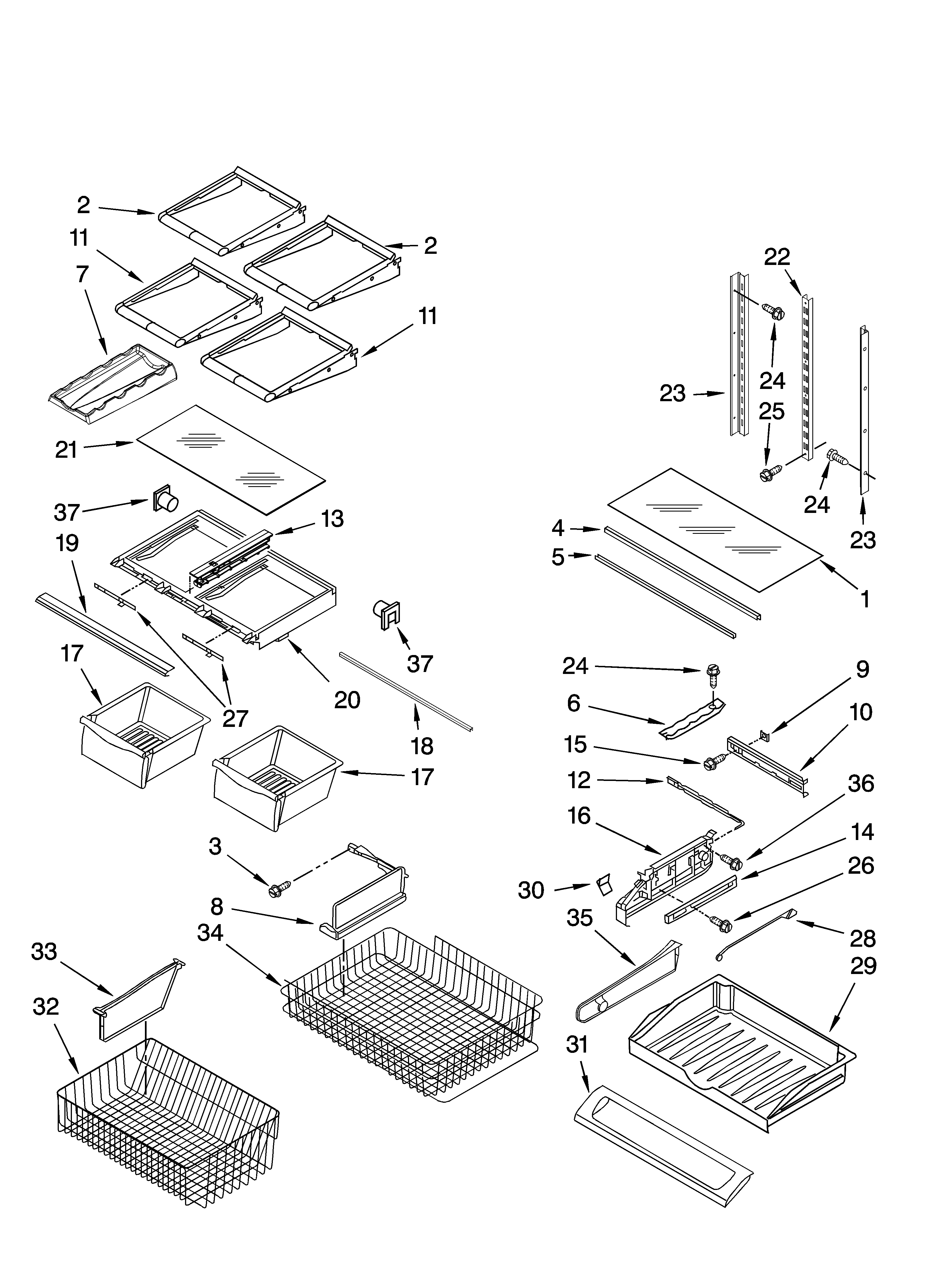 Kenmore Elite 59676572601 shelf parts diagram