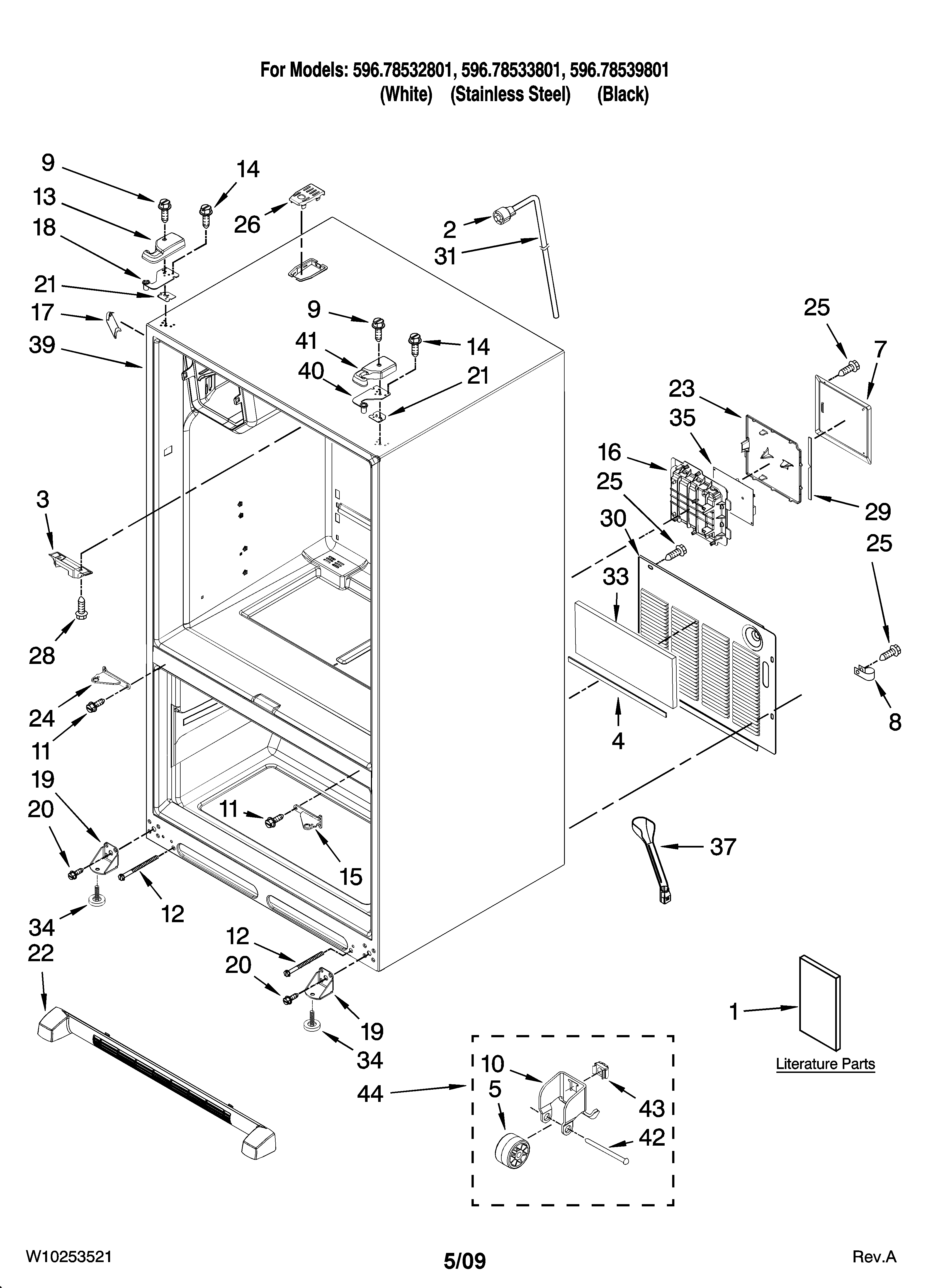 Kenmore Elite 59678539801 cabinet parts diagram