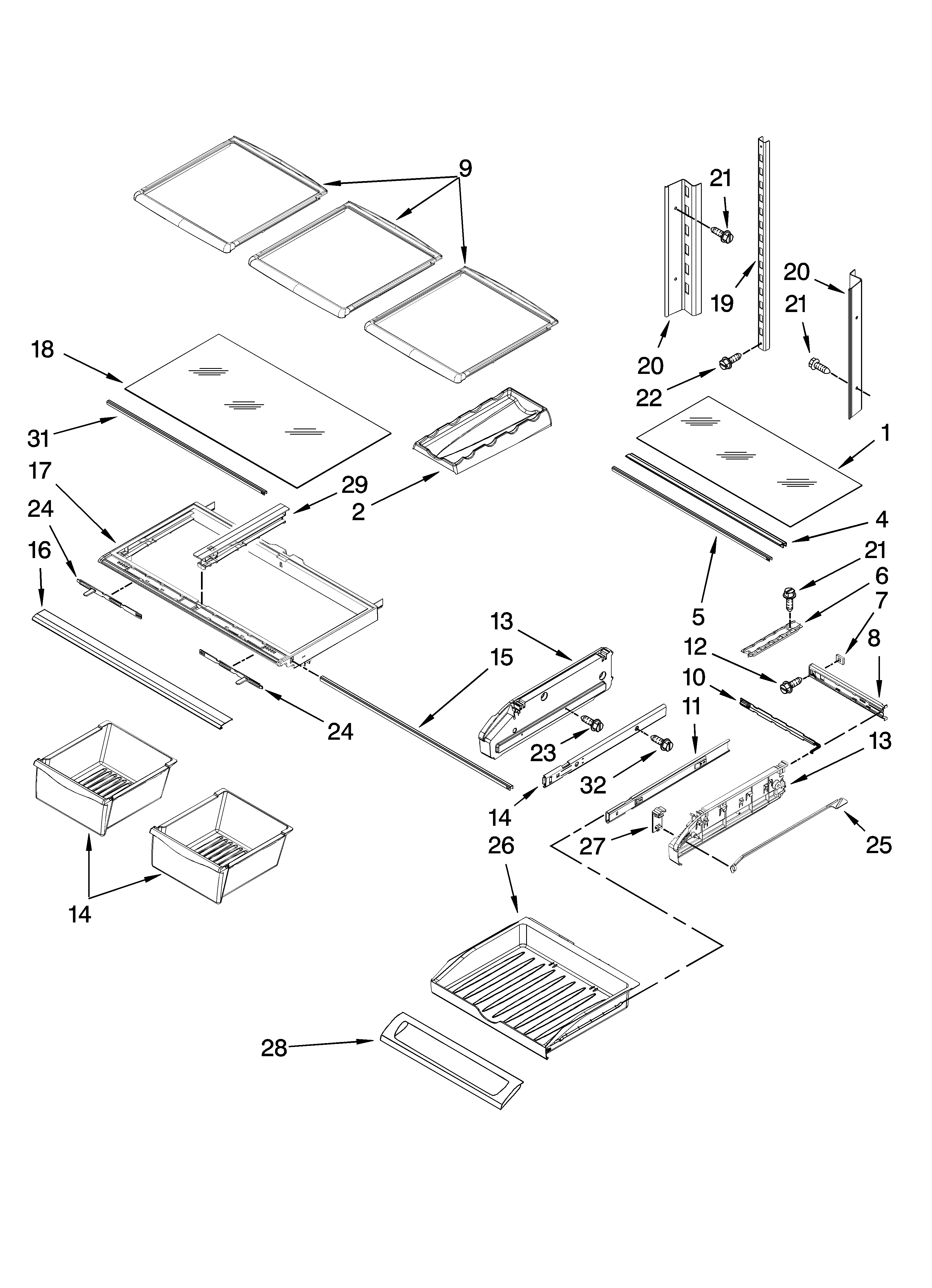 Kenmore Elite 59678539801 shelf parts diagram