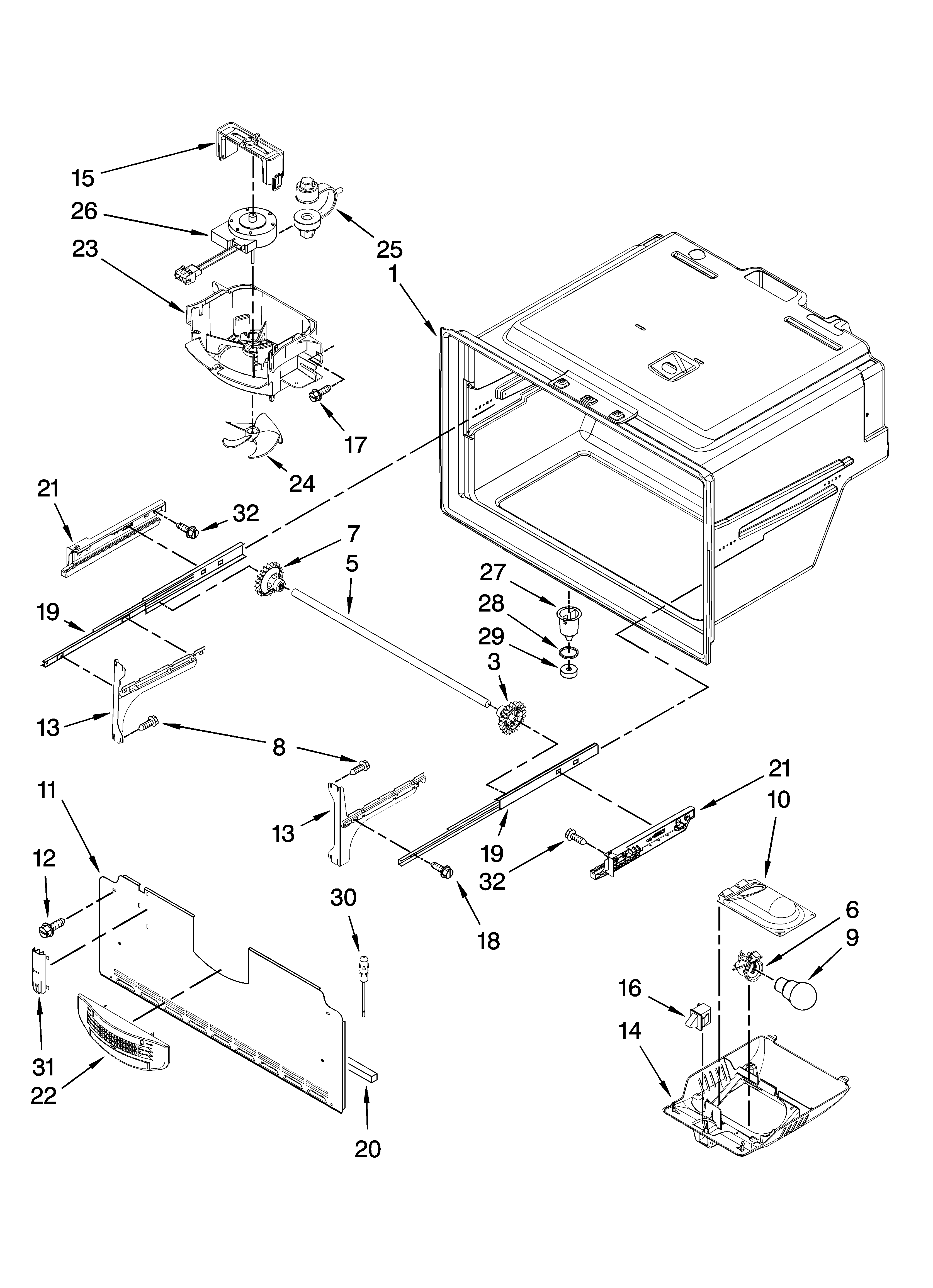 Kenmore Elite 59678539801 freezer liner parts diagram