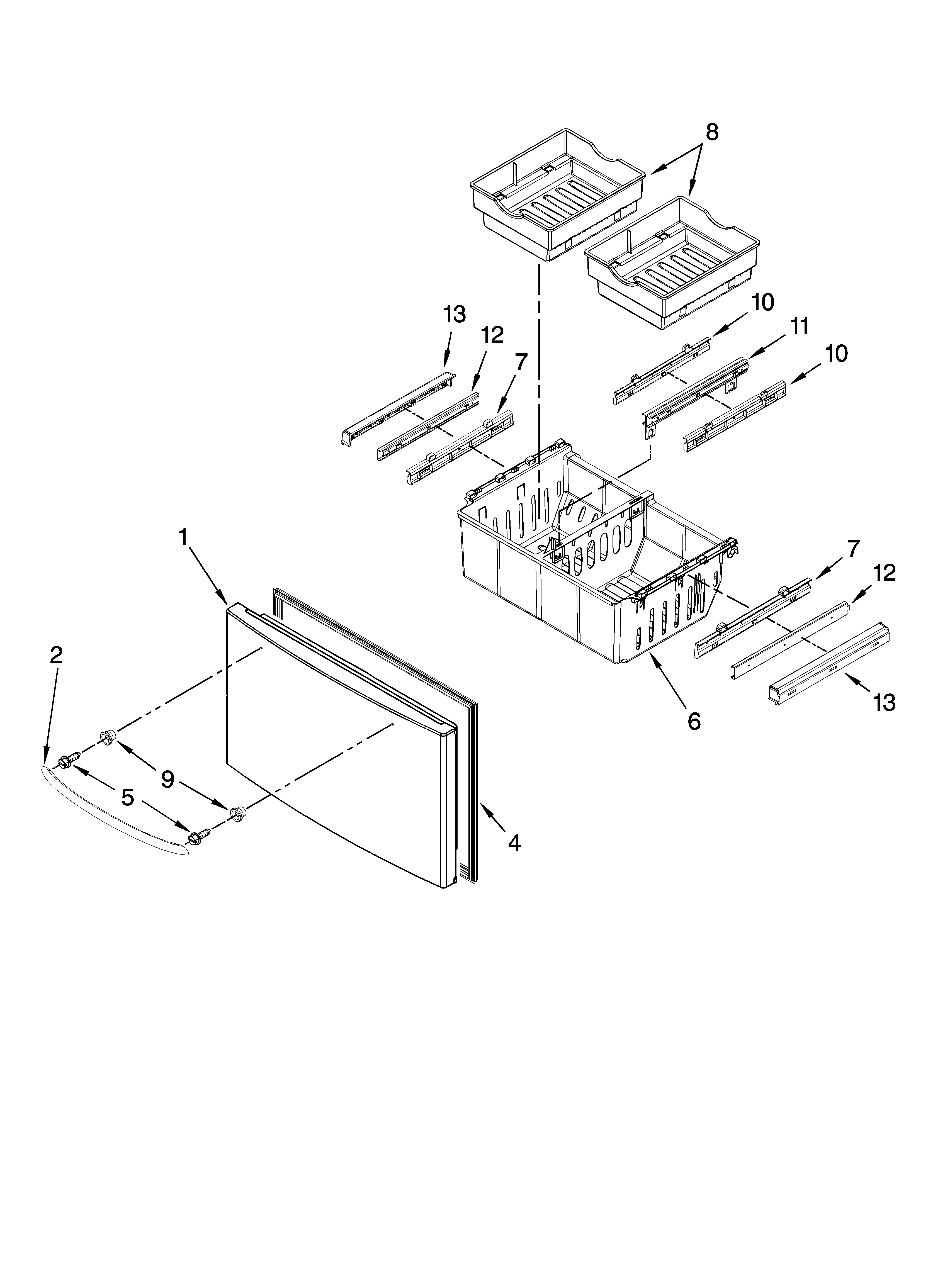 Kenmore Elite 59678539801 freezer door parts diagram