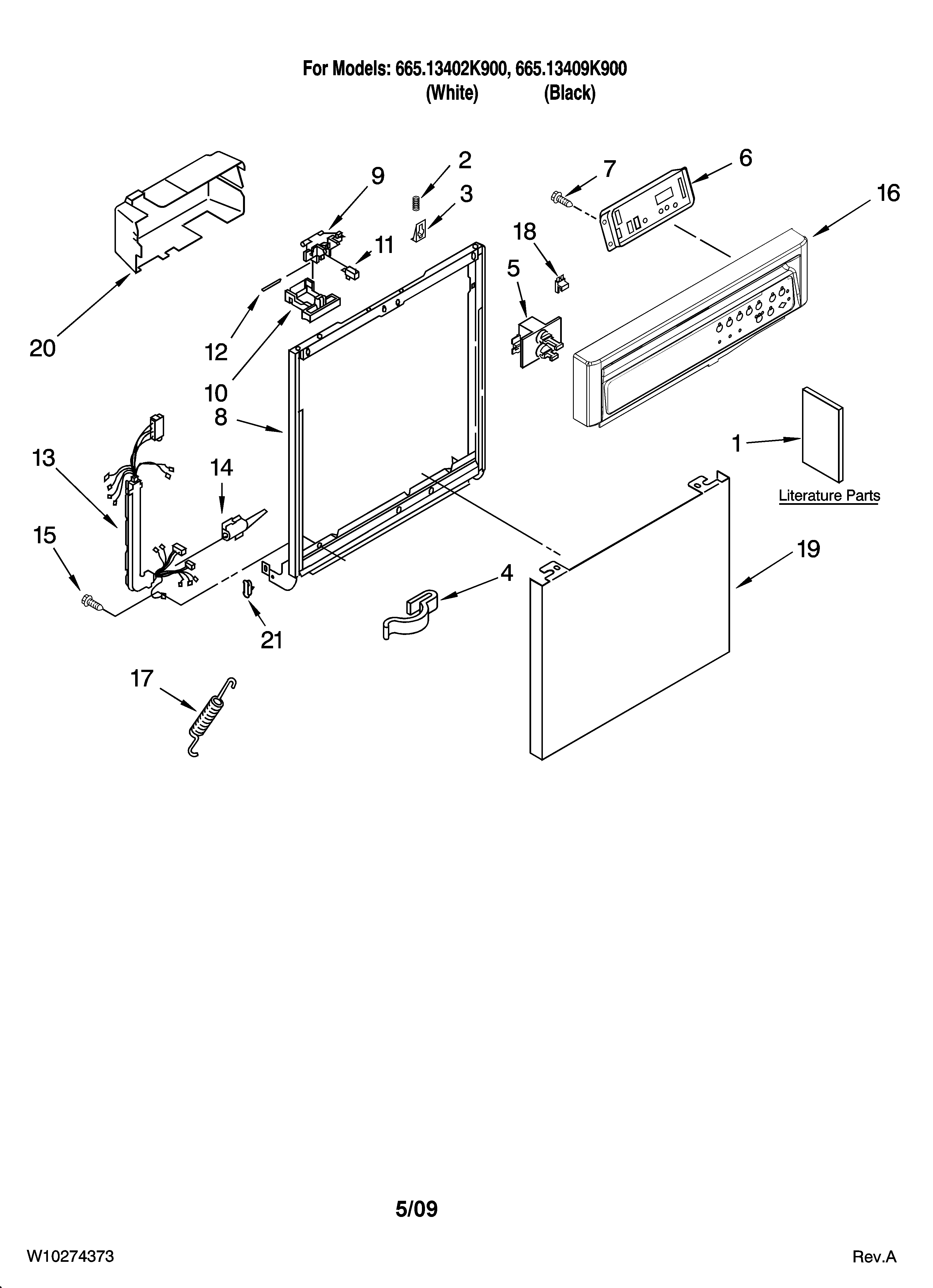 Kenmore 66513402K900 frame and console parts diagram
