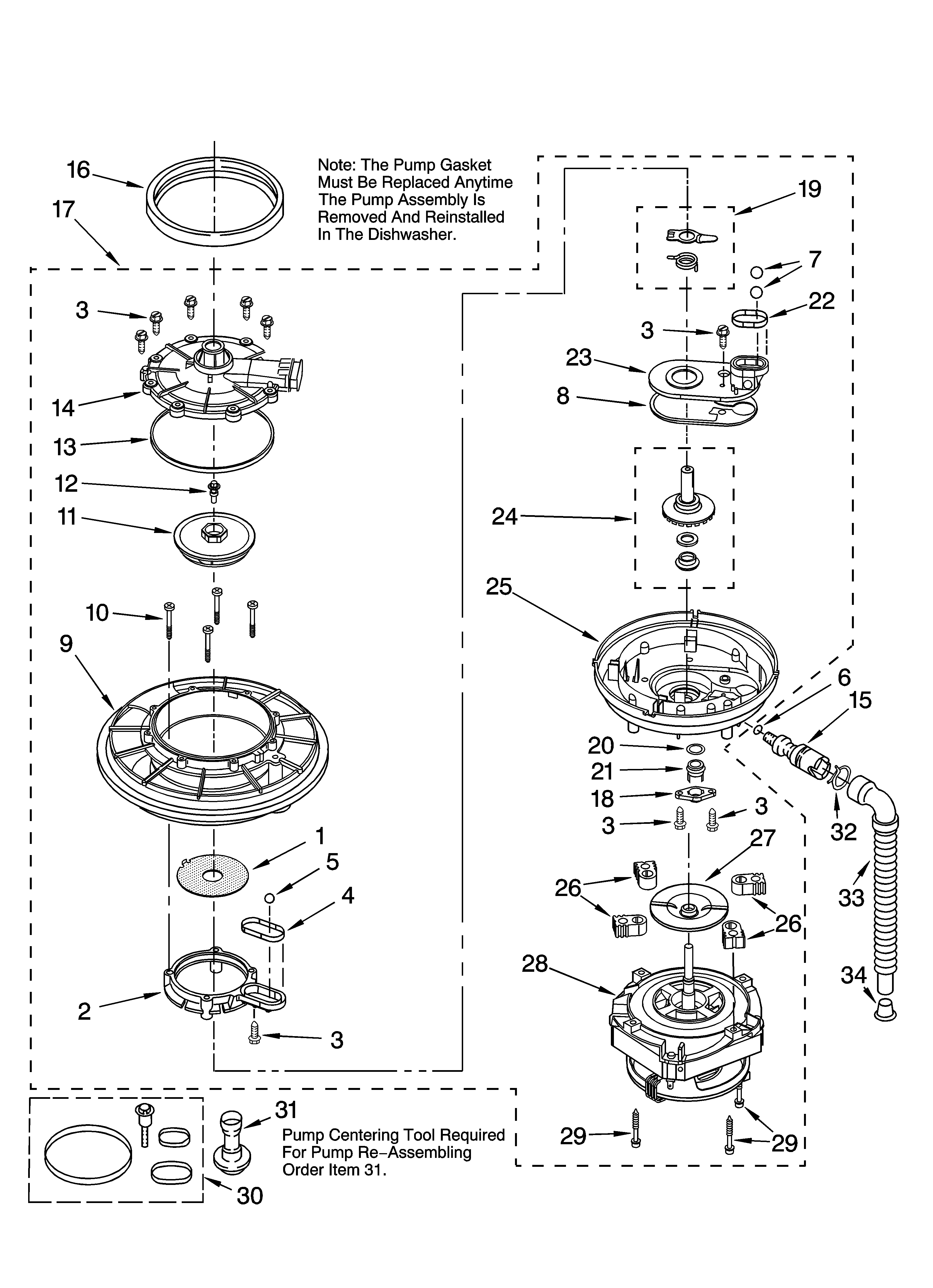 Kenmore 66513402K900 pump and motor parts diagram