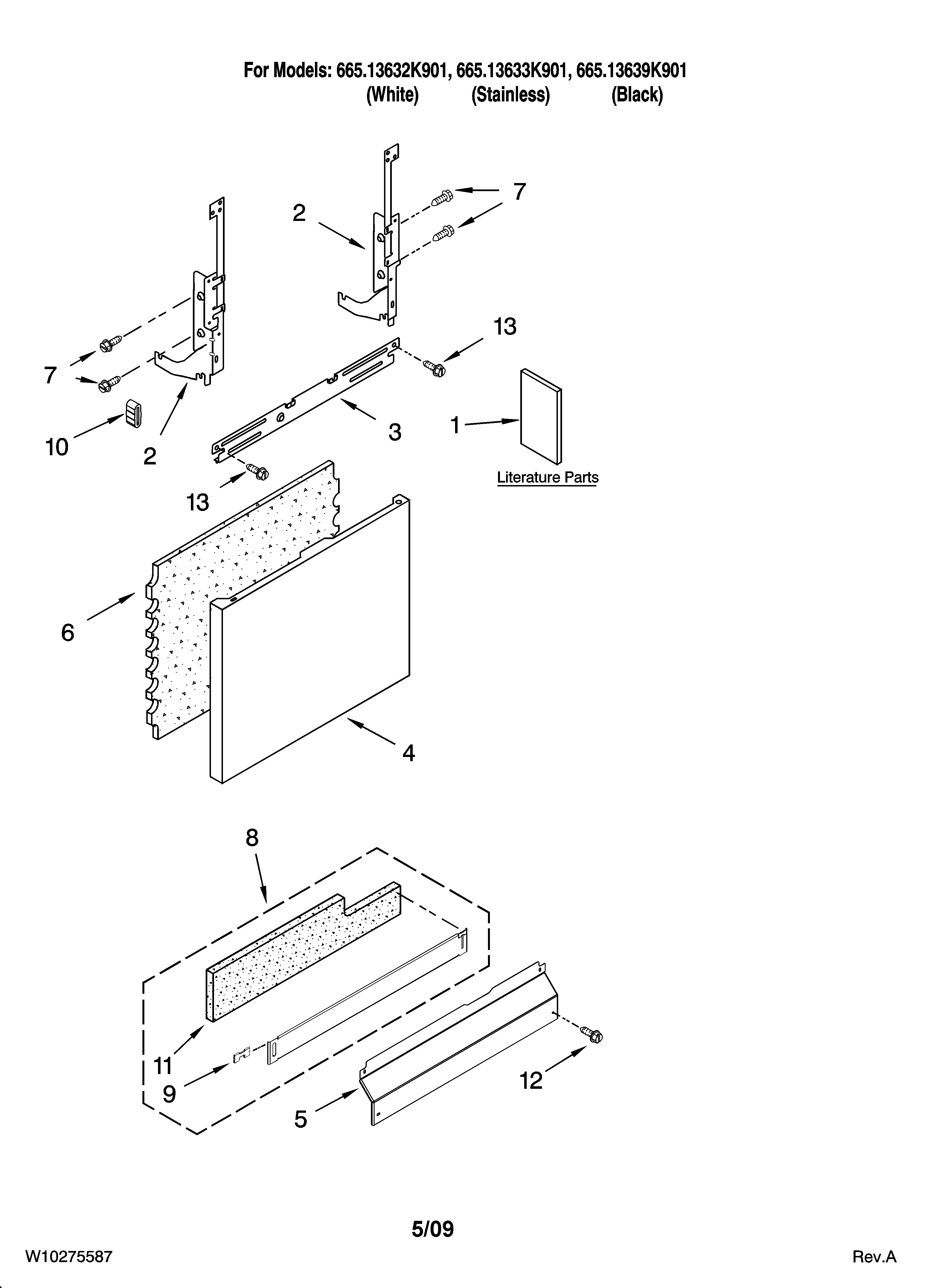 Kenmore 66513639K901 door and panel parts diagram