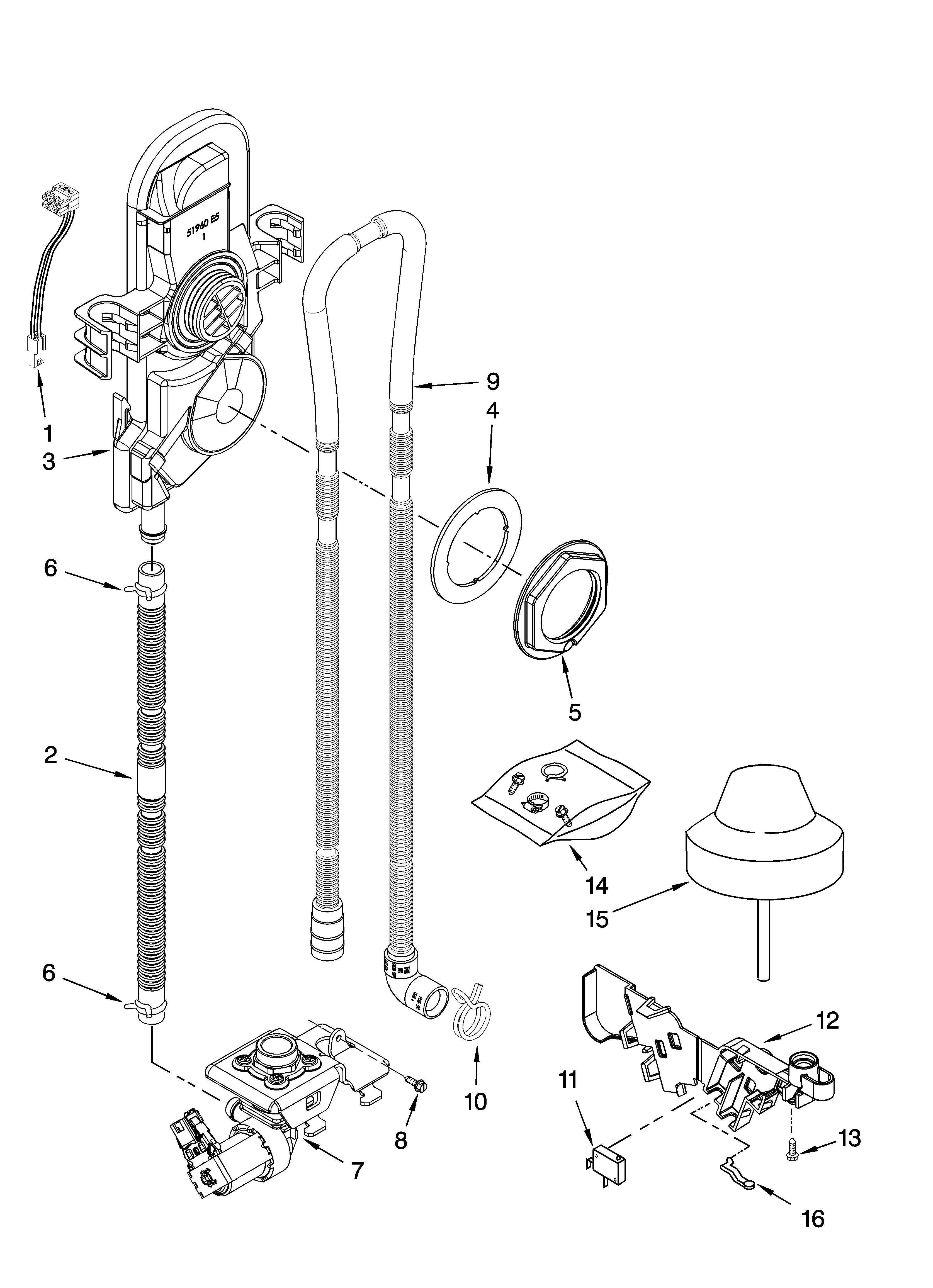 Kenmore 66513639K901 fill, overflow and drain parts diagram