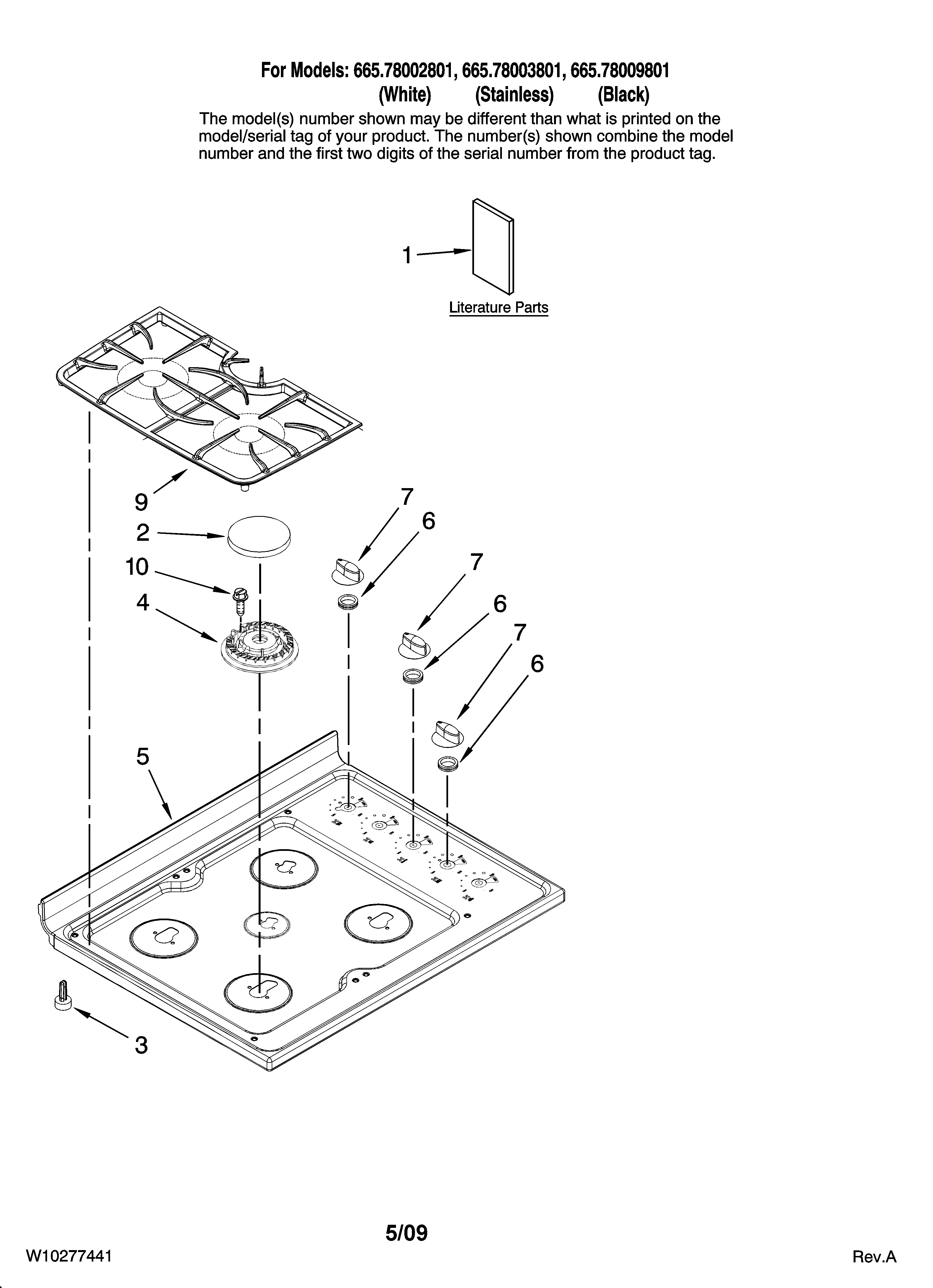 Kenmore Elite 66578002801 cooktop parts diagram