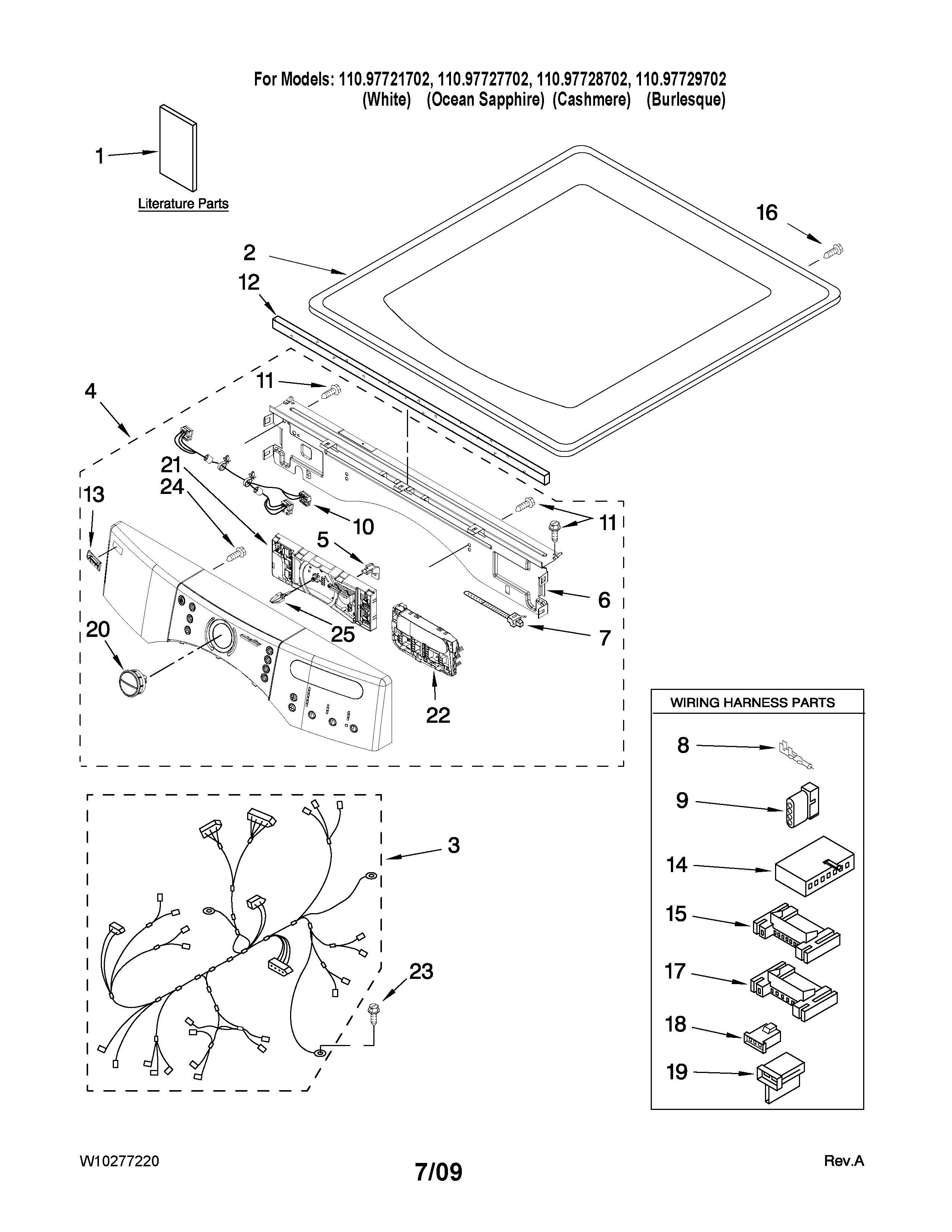 Kenmore Elite 11097721702 top and console parts diagram