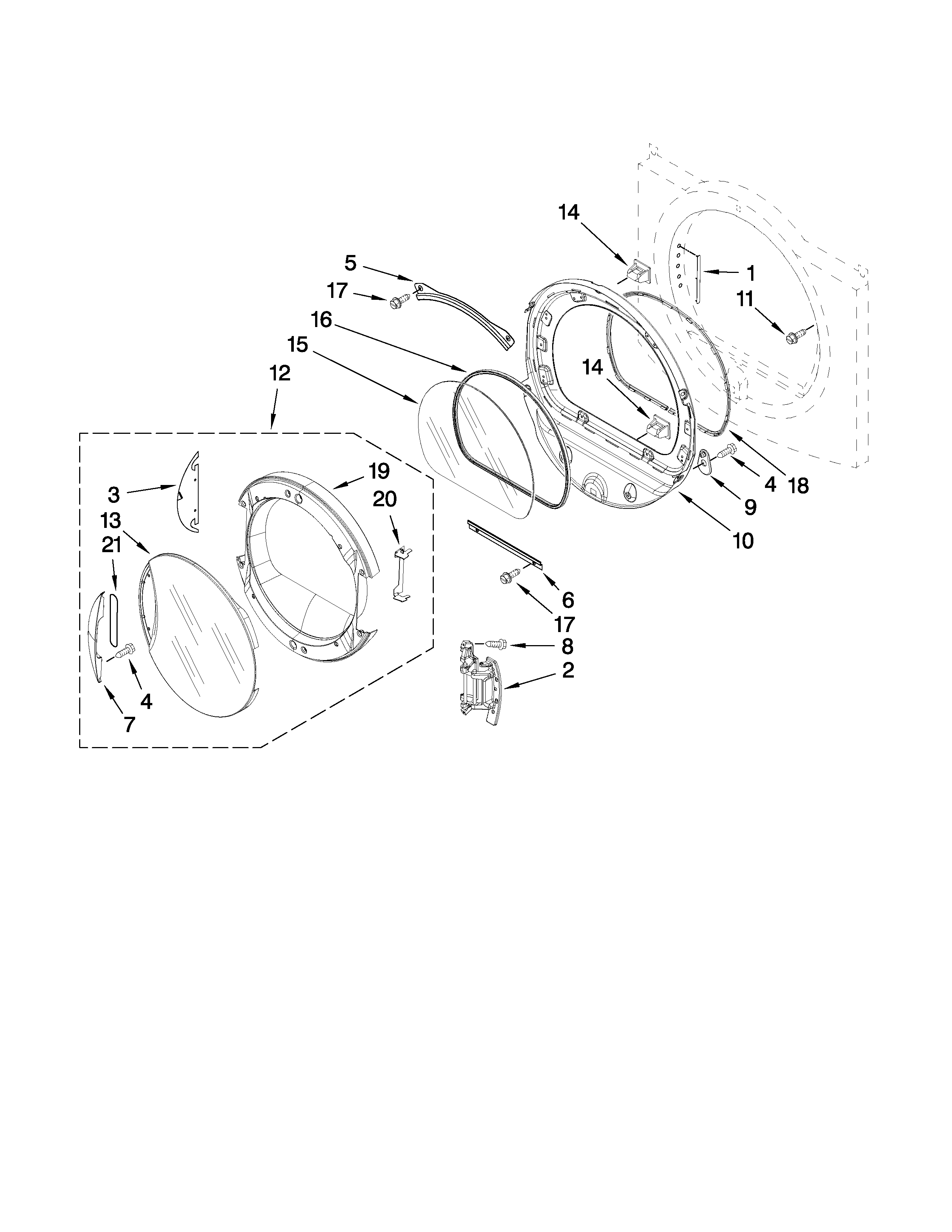 Kenmore Elite 11097721702 door parts diagram