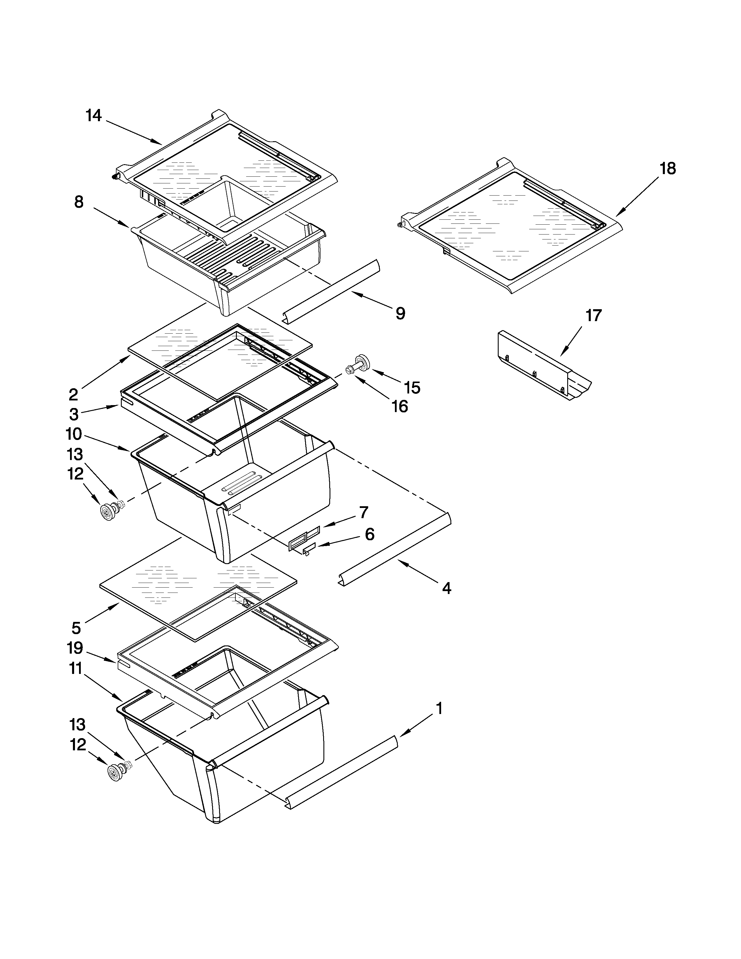 Kenmore 10658153801 refrigerator shelf parts diagram
