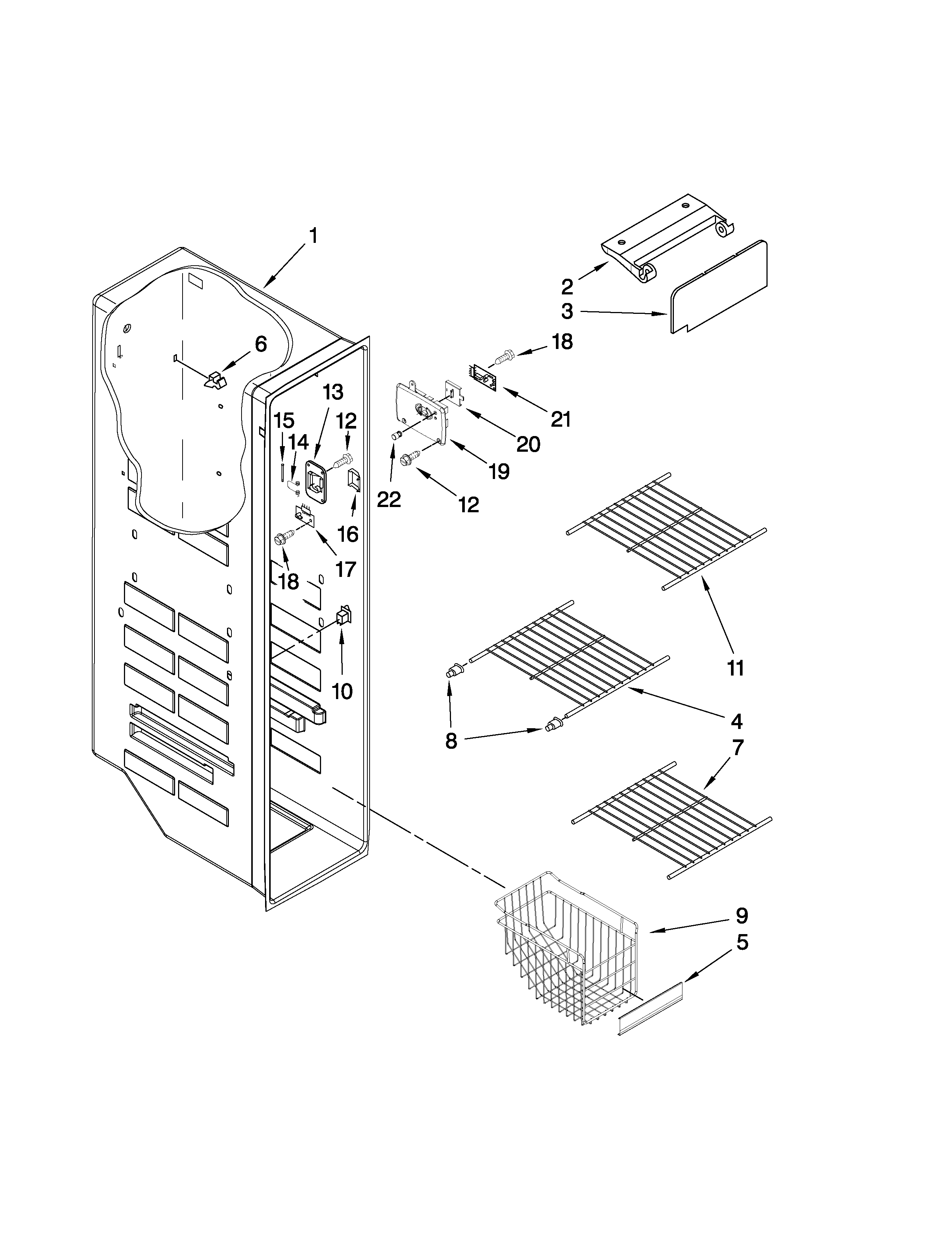 Kenmore 10658153801 freezer liner parts diagram