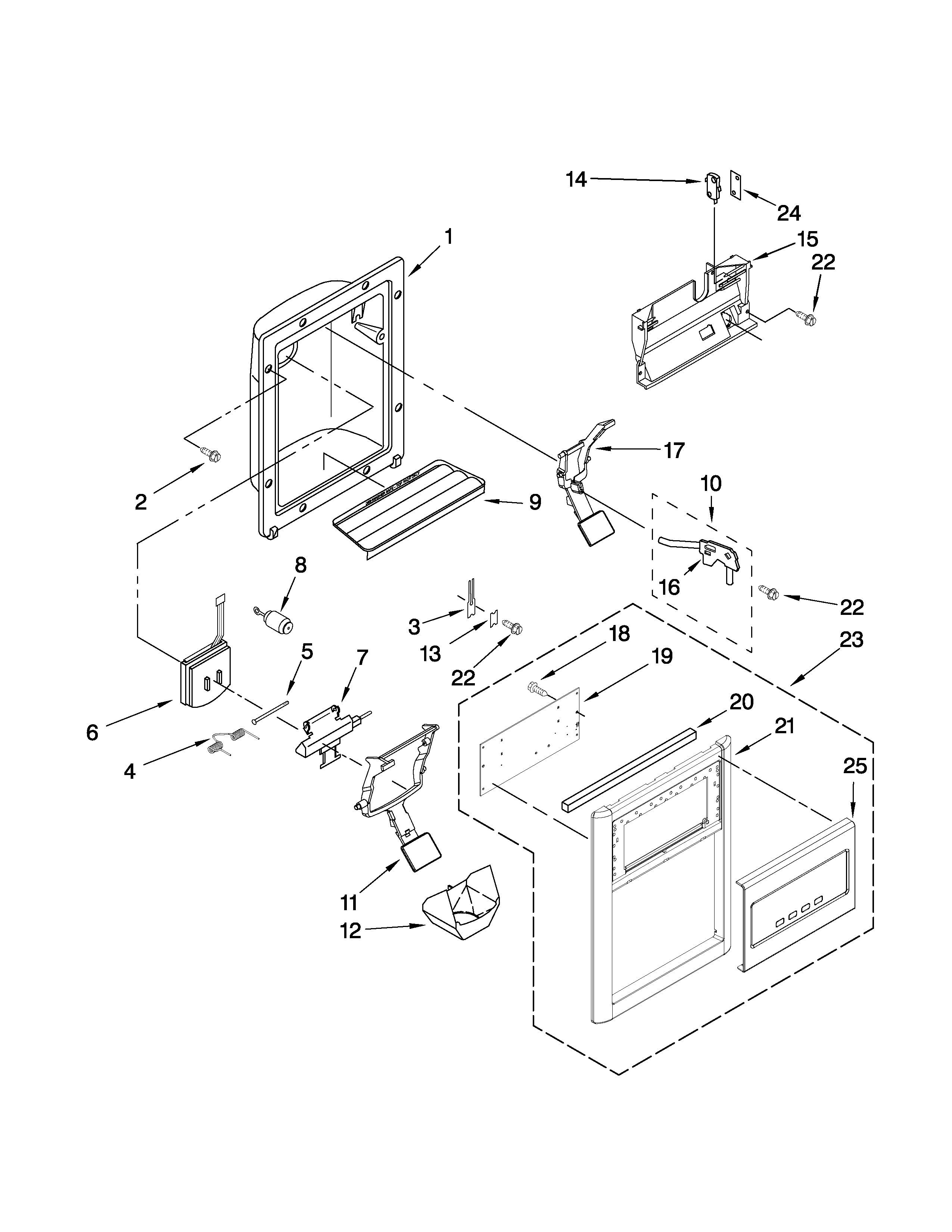 Kenmore 10658153801 dispenser front parts diagram