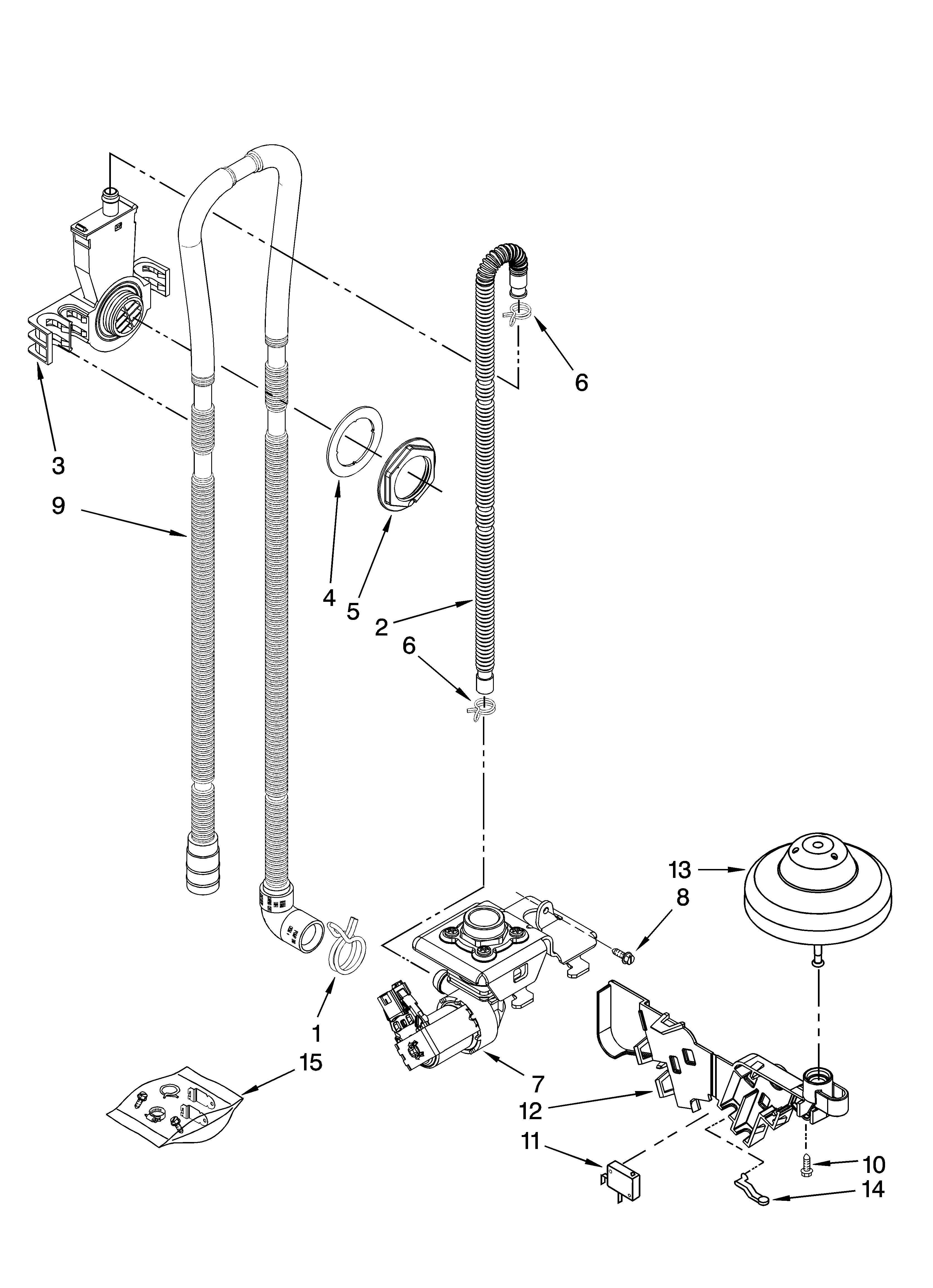 Kenmore 66513452K900 fill, drain and overfill parts diagram