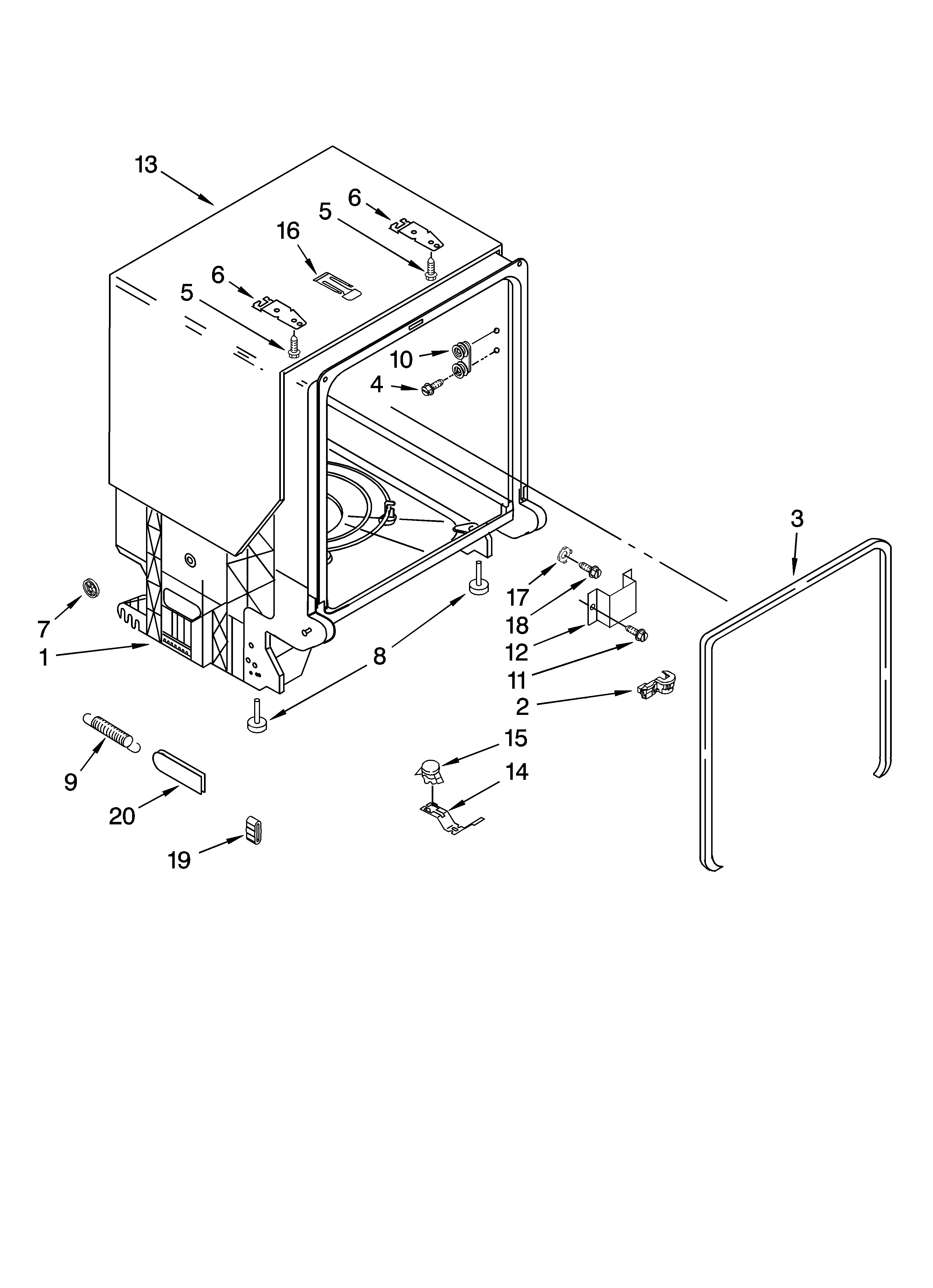 Kenmore 66513452K900 tub and frame parts diagram