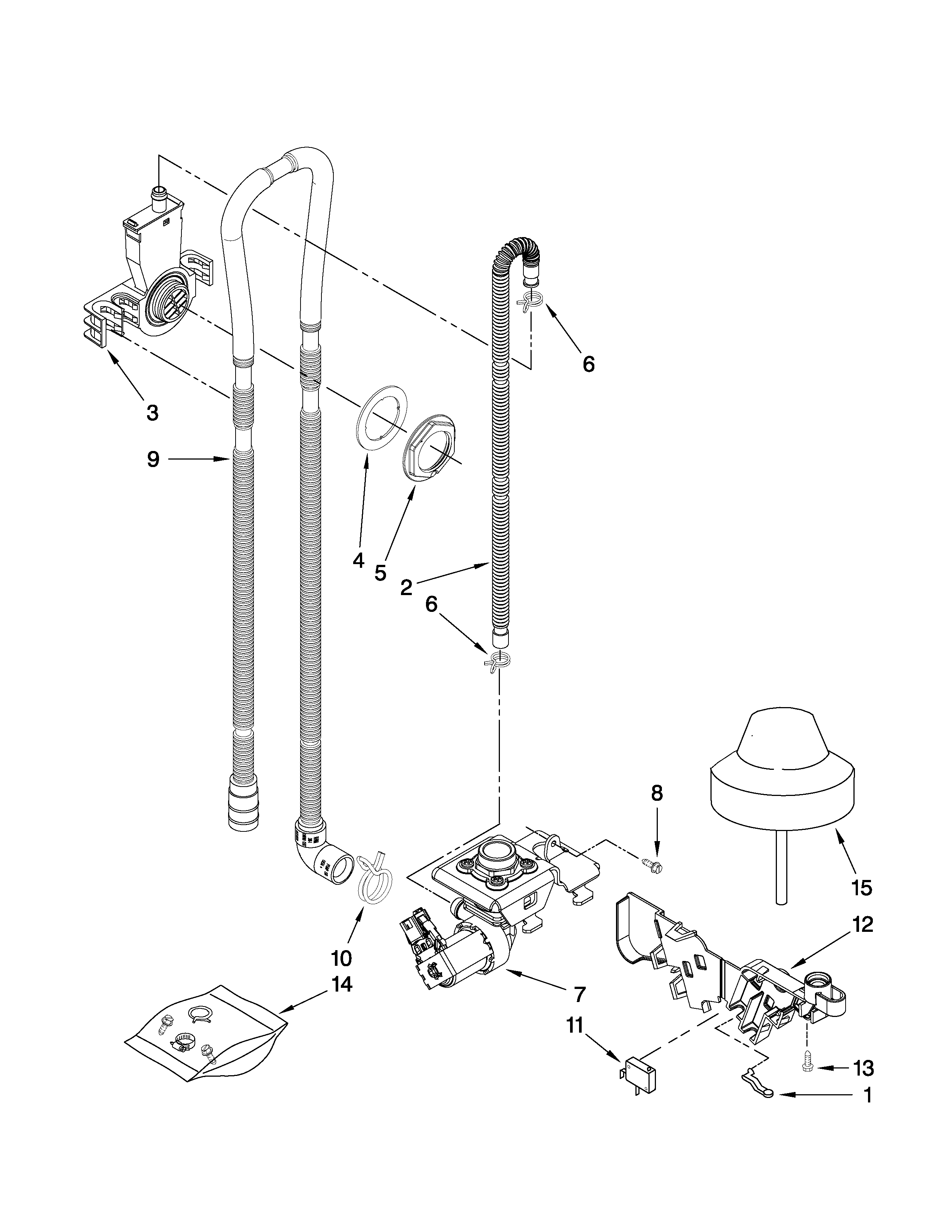 Kenmore 66513832K602 fill, overflow and drain parts diagram