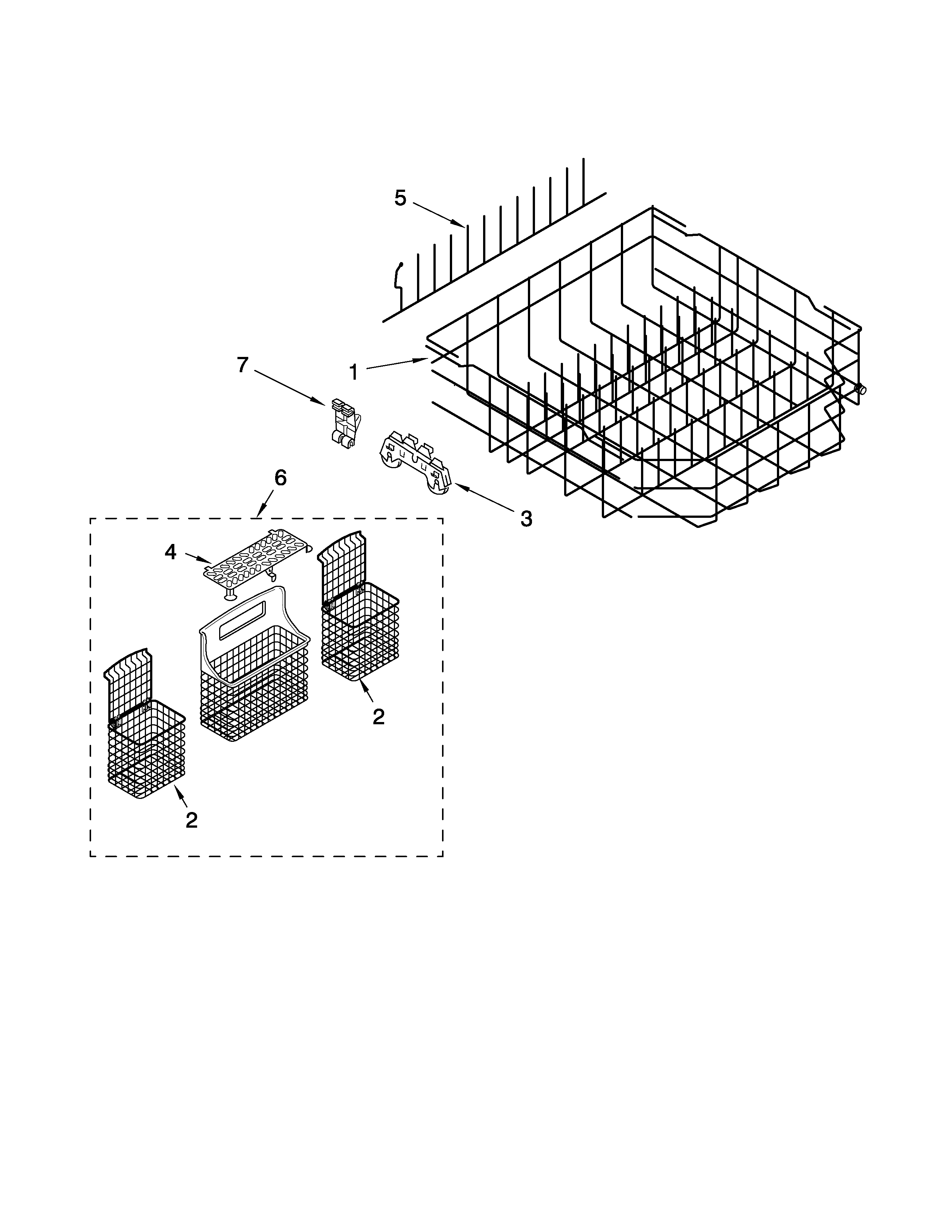 Kenmore 66513832K602 lower rack parts diagram