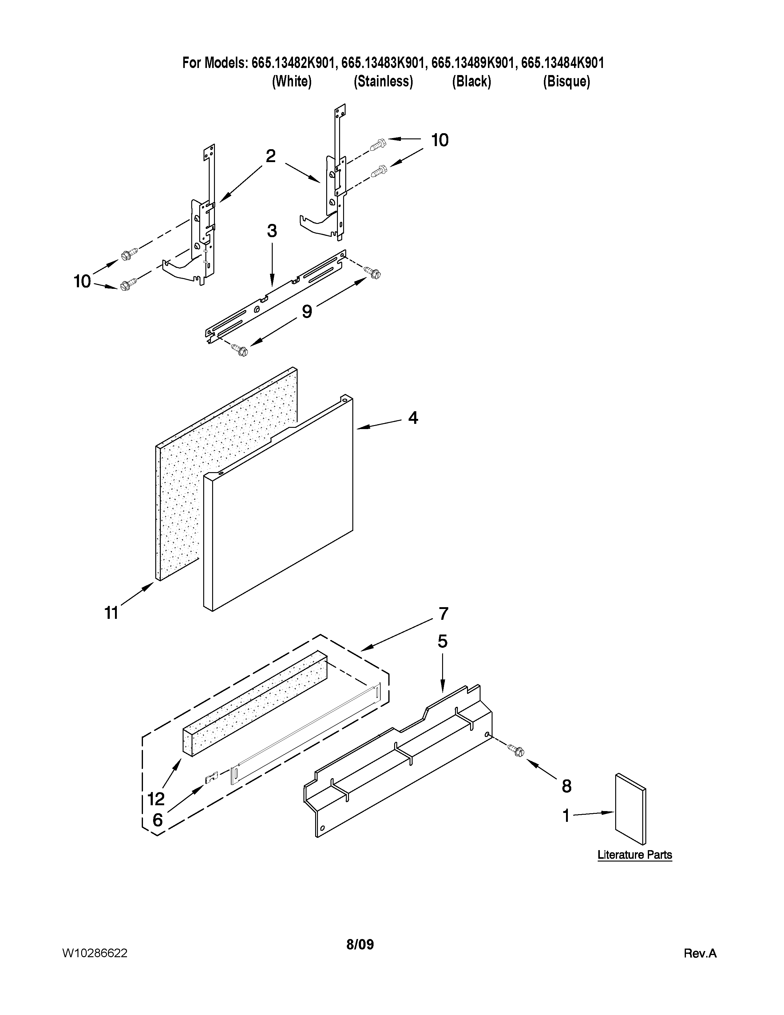 Kenmore 66513484K901 door and panel parts diagram
