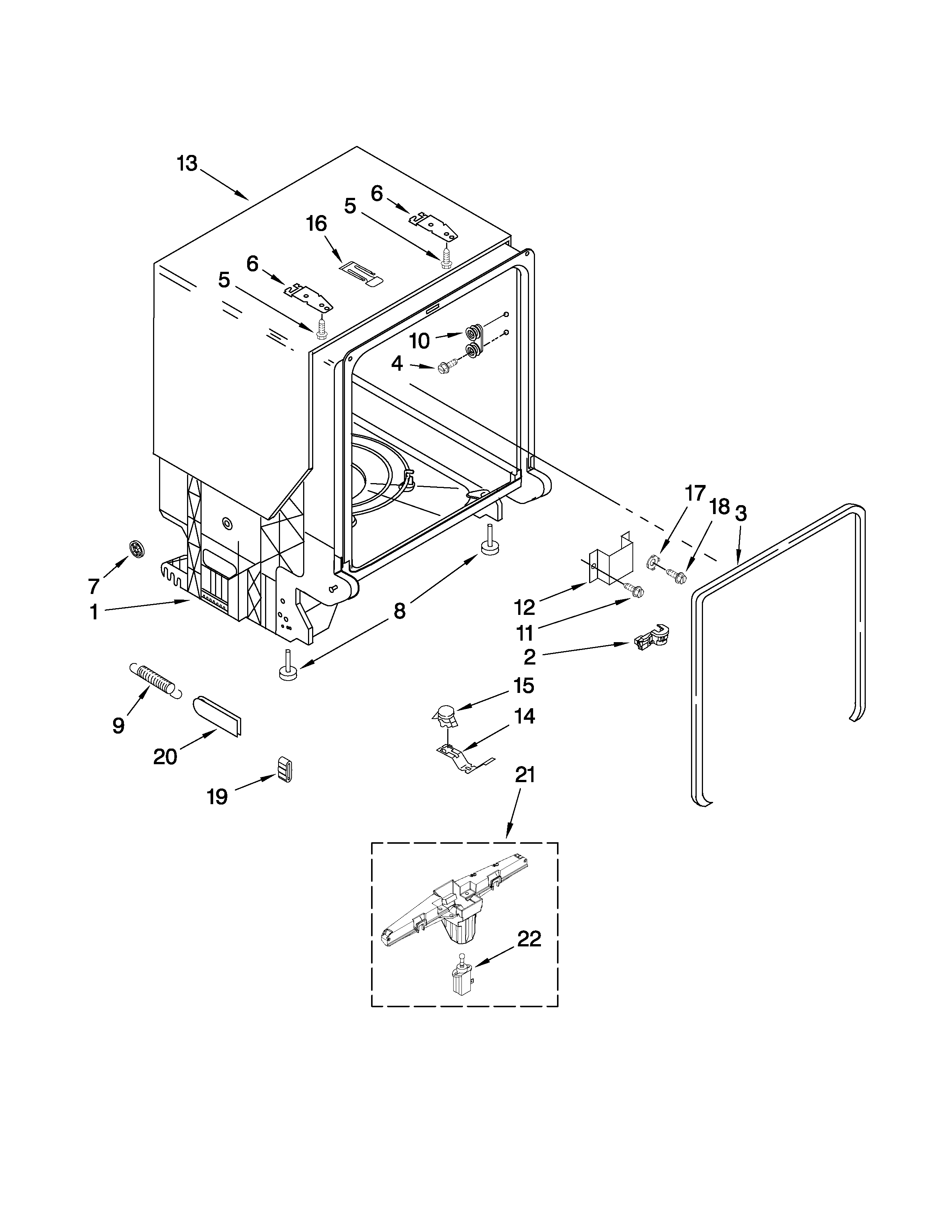 Kenmore 66513484K901 tub and frame parts diagram
