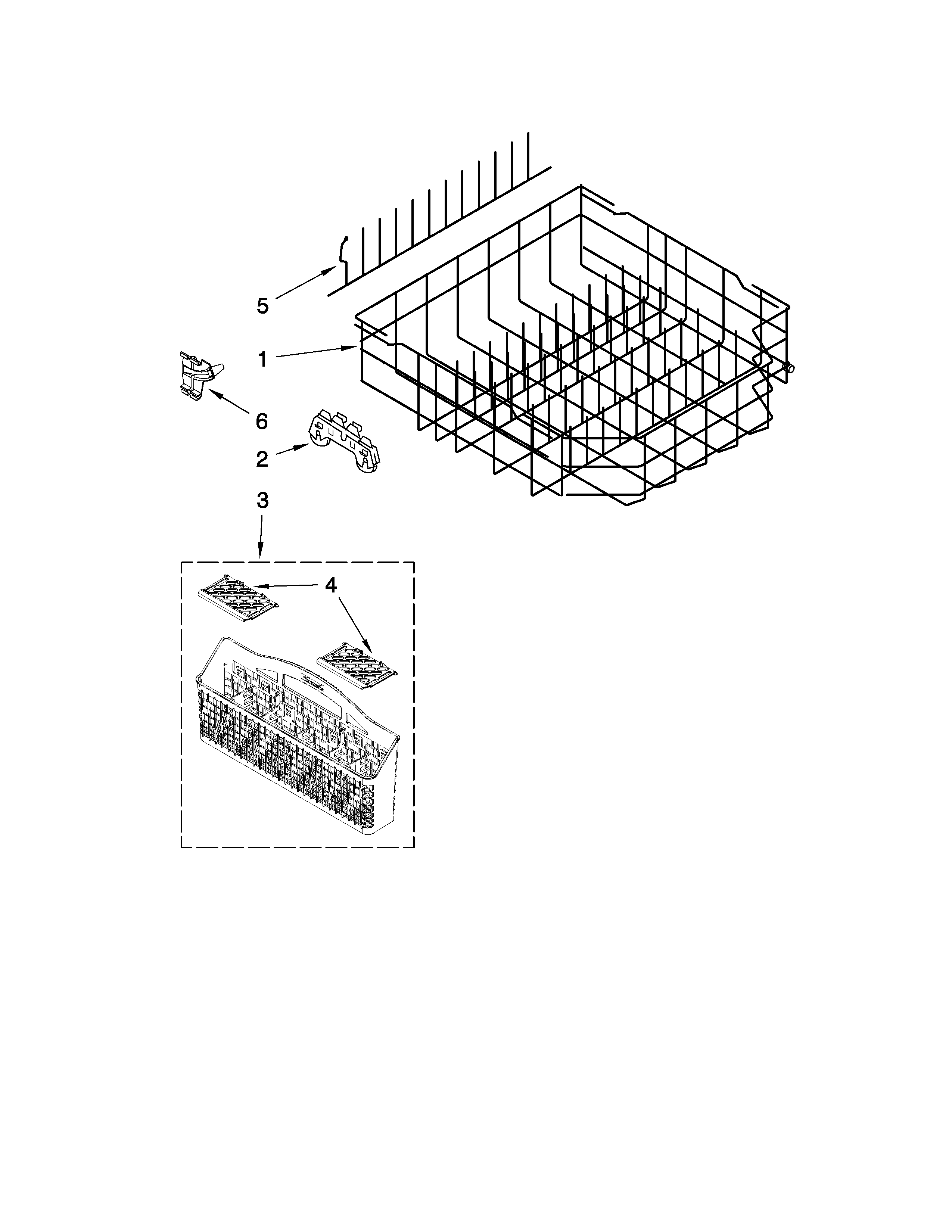 Kenmore 66513484K901 lower rack parts diagram