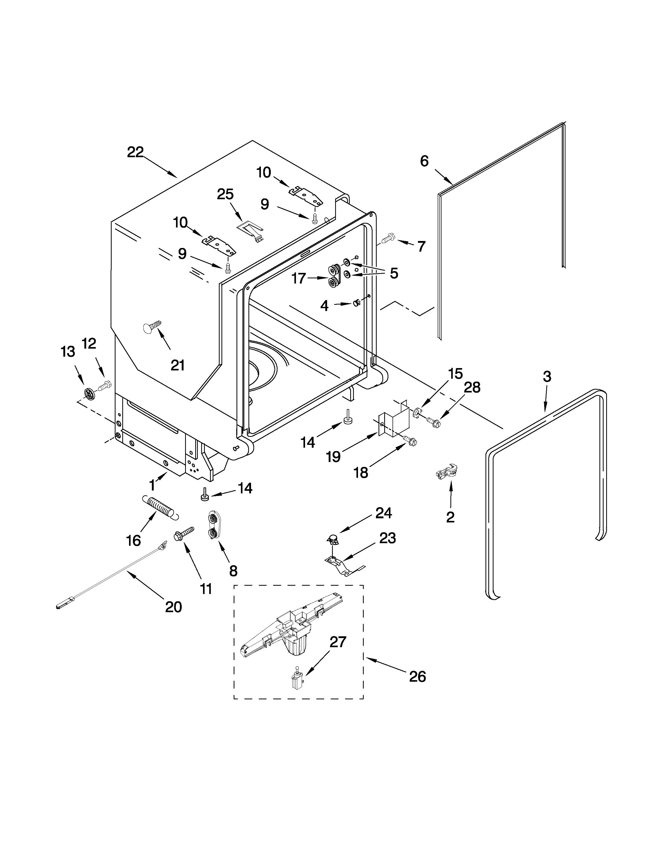 Kenmore Elite 66513103K901 tub and frame parts diagram