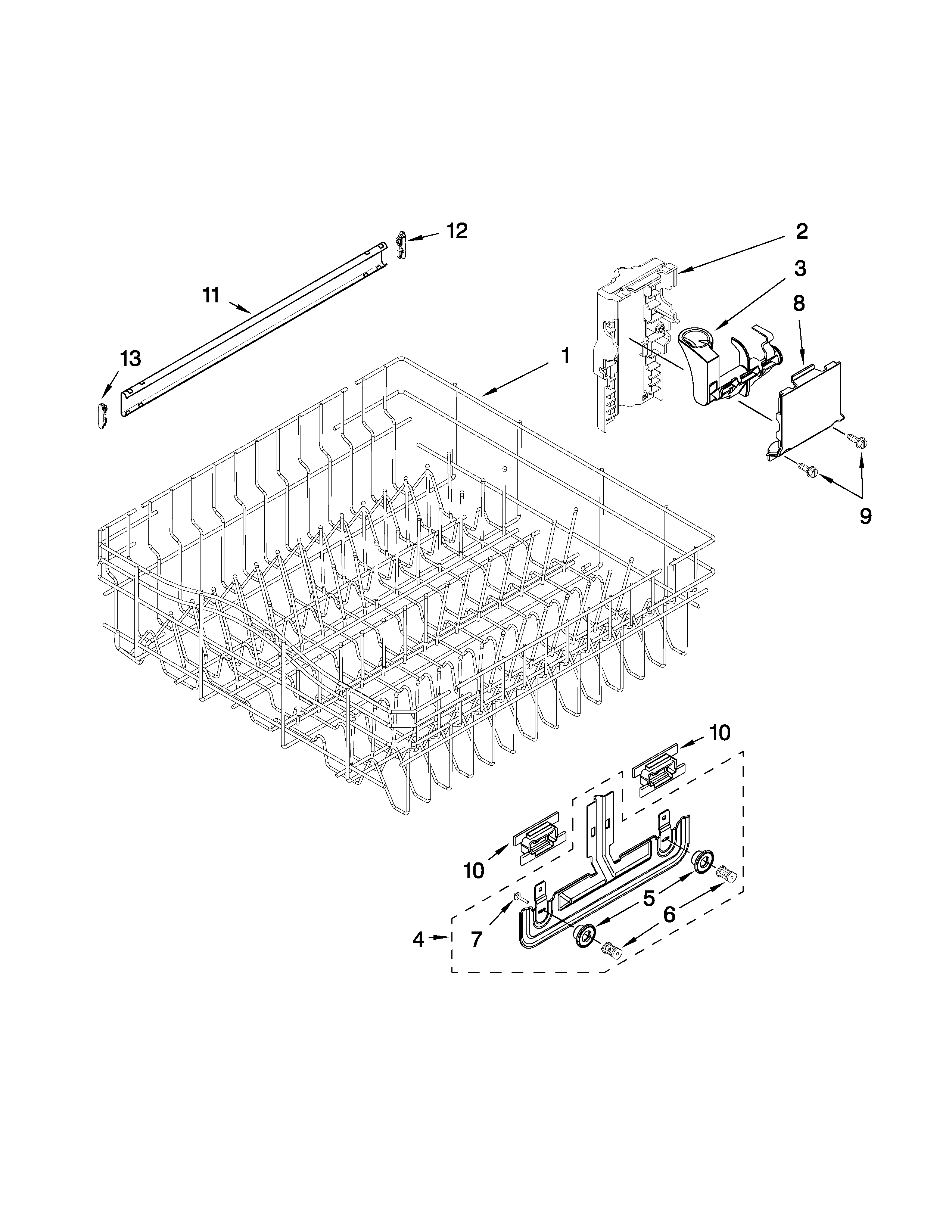 Kenmore Elite 66513103K901 upper rack and track parts diagram