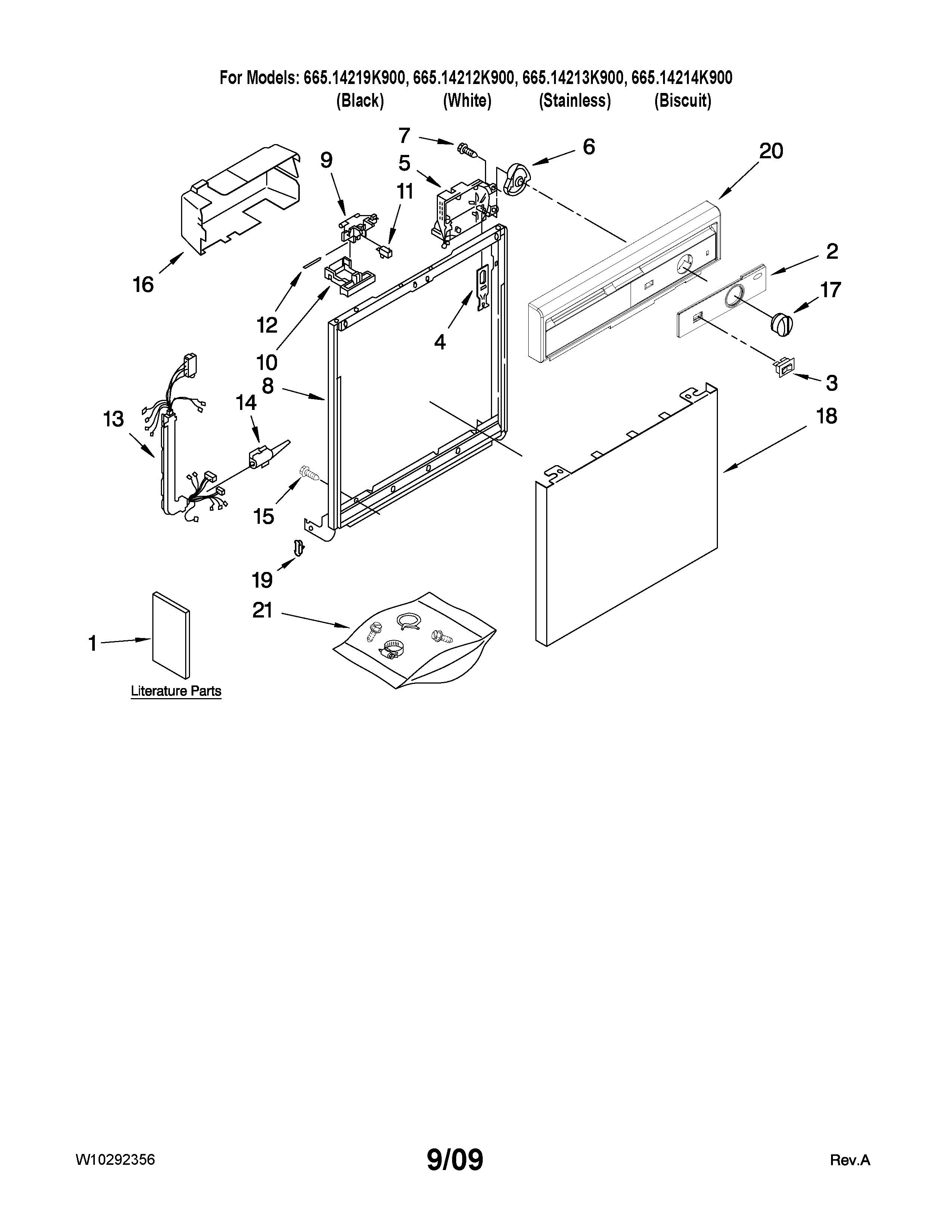 Kenmore 66514212K900 frame and console parts diagram