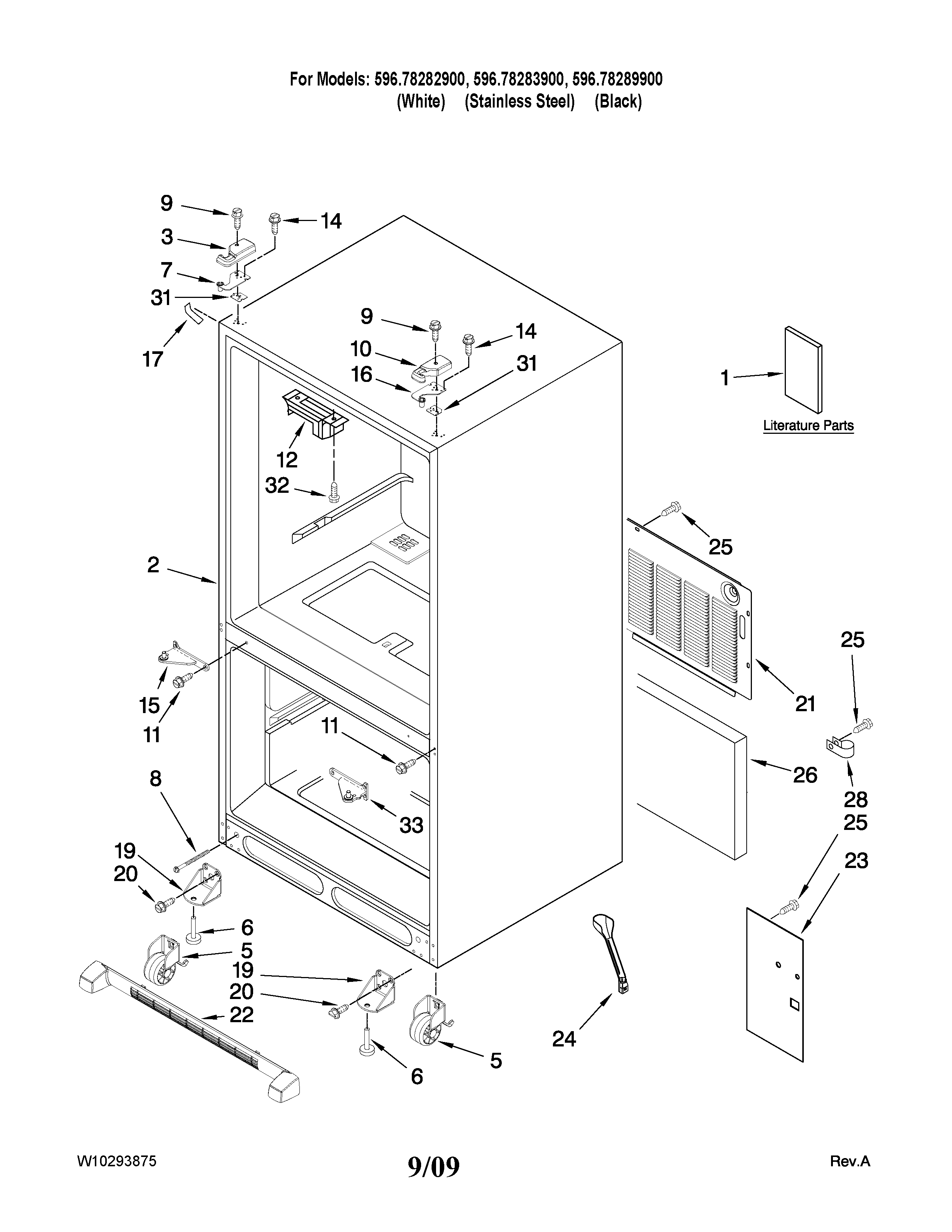Kenmore Elite 59678282900 cabinet parts diagram