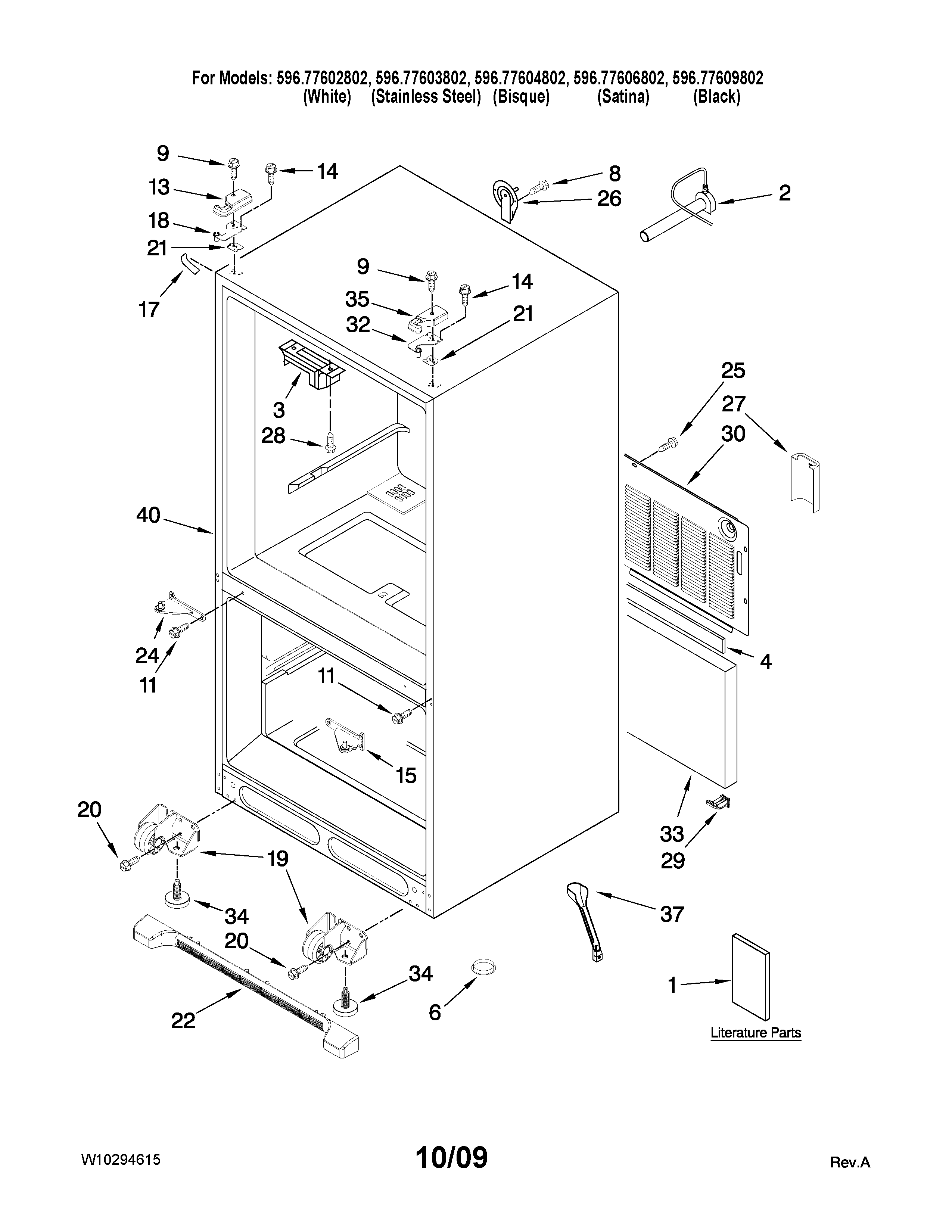 Kenmore Elite 59677603802 cabinet parts diagram