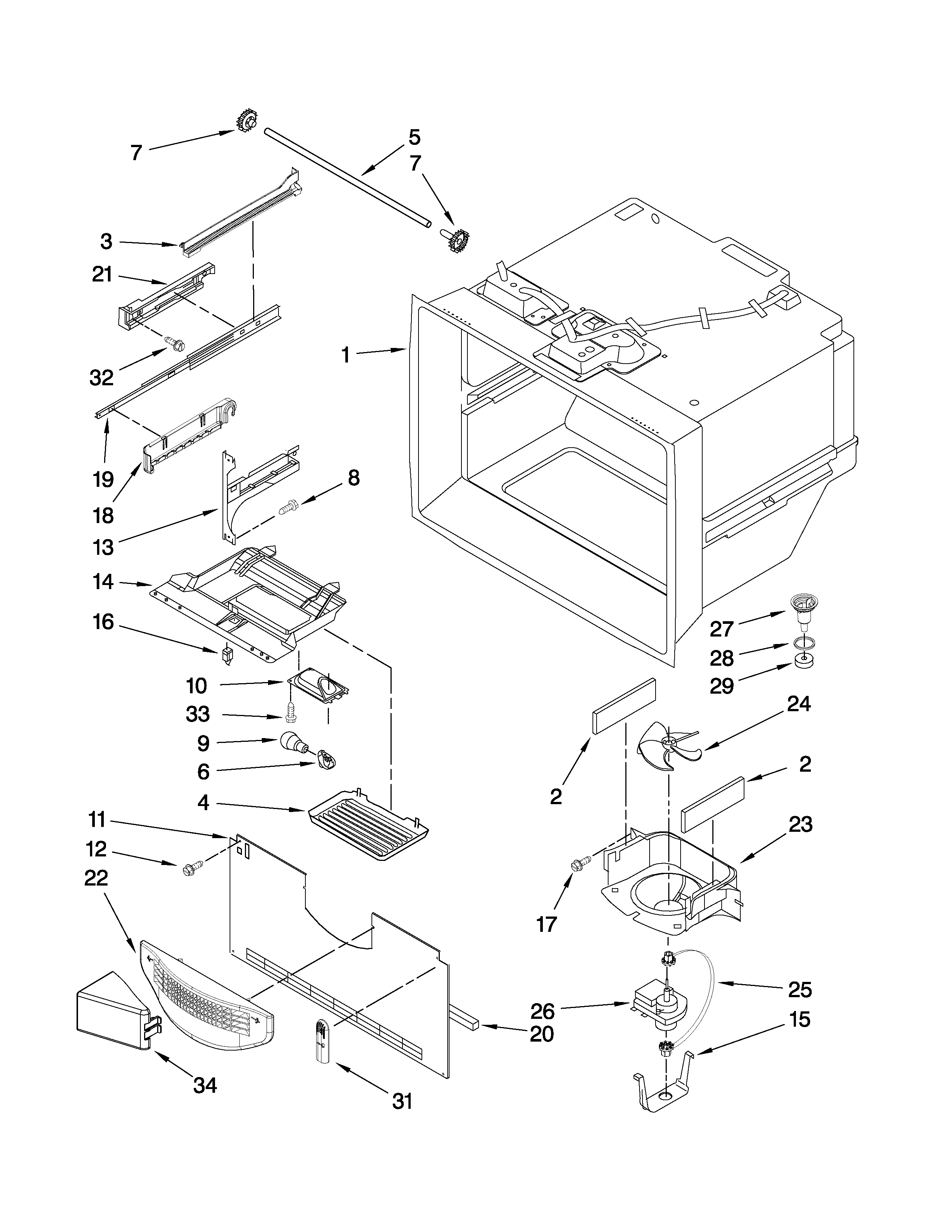 Kenmore Elite 59677603802 freezer liner parts diagram