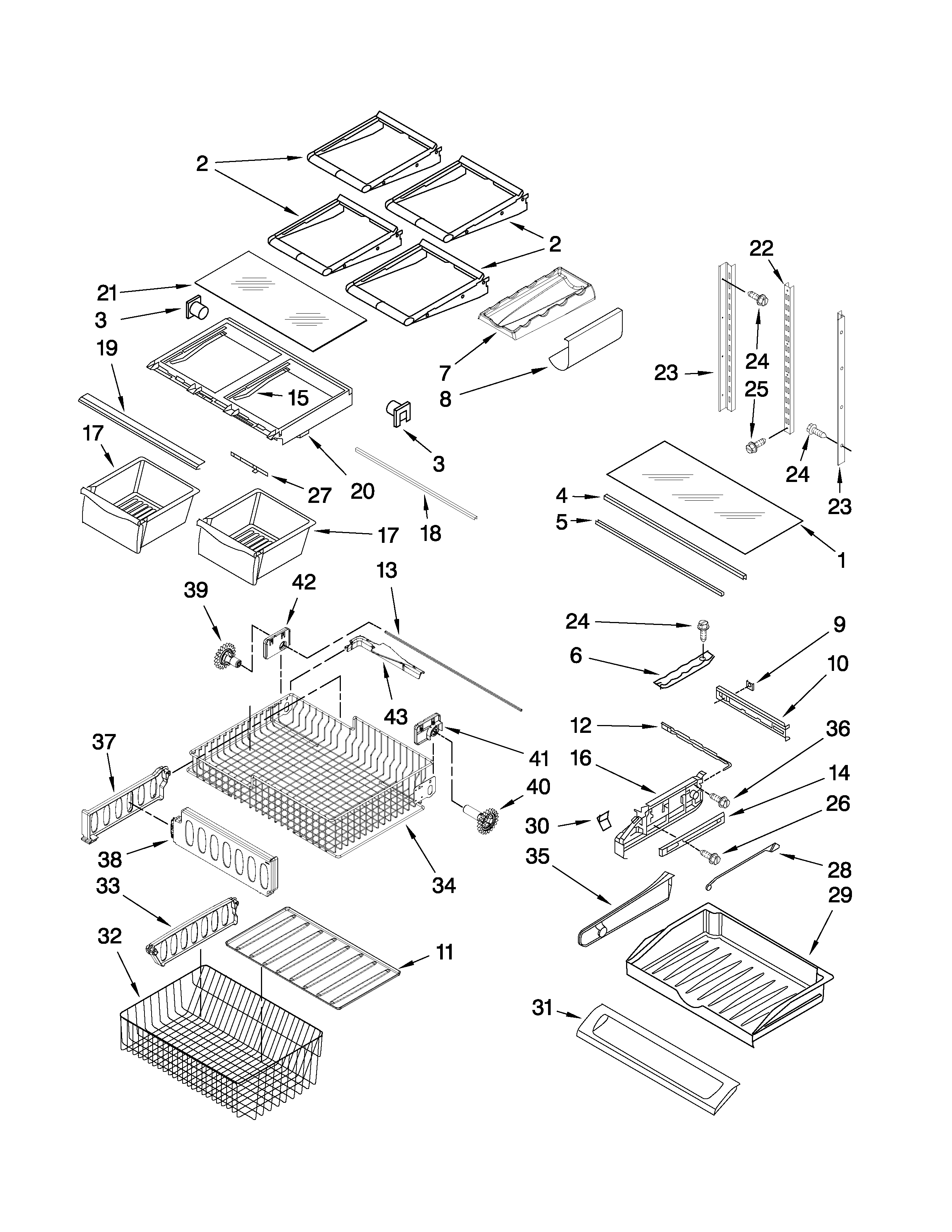 Kenmore Elite 59677603802 shelf parts diagram
