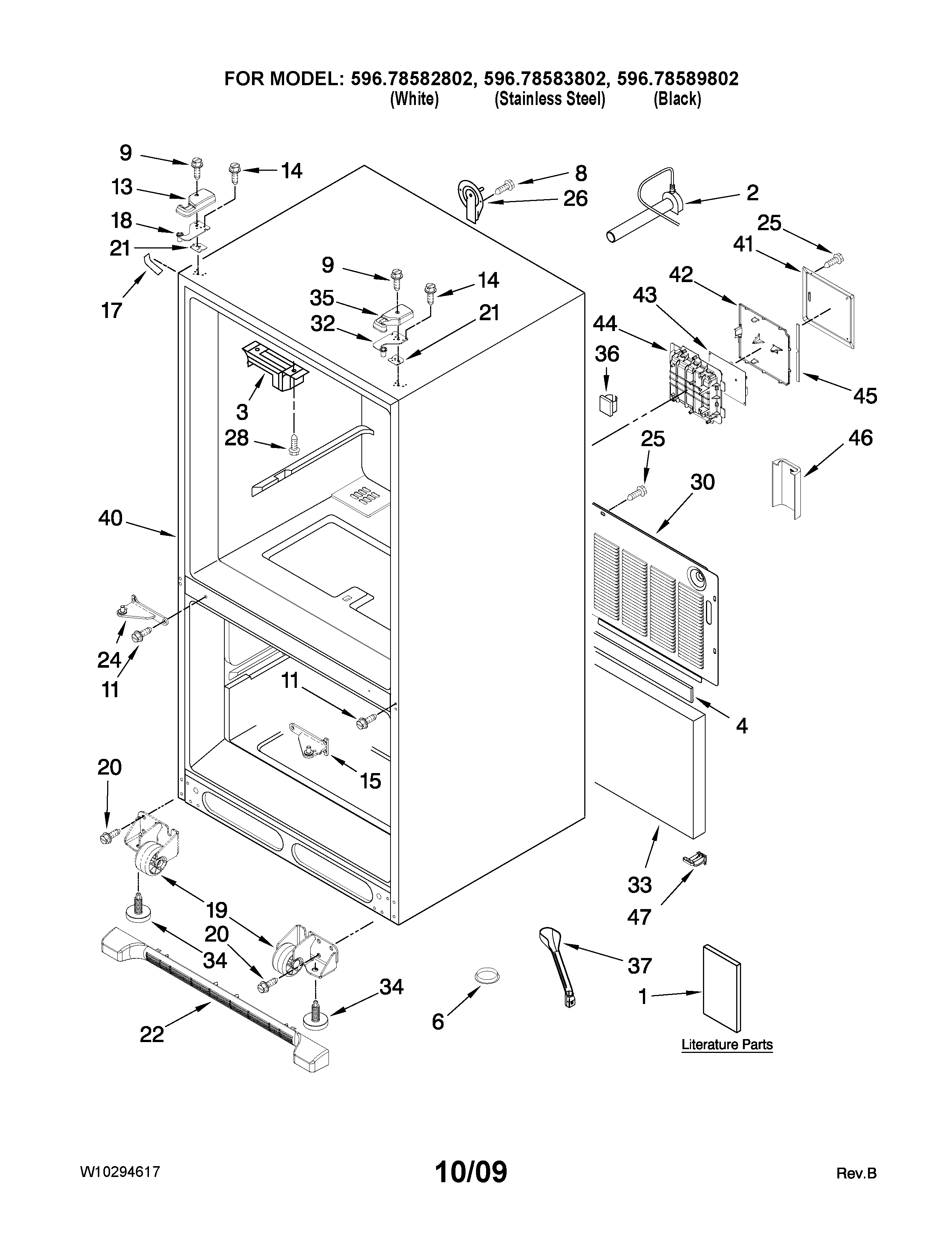 Kenmore Elite 59678583802 cabinet parts diagram