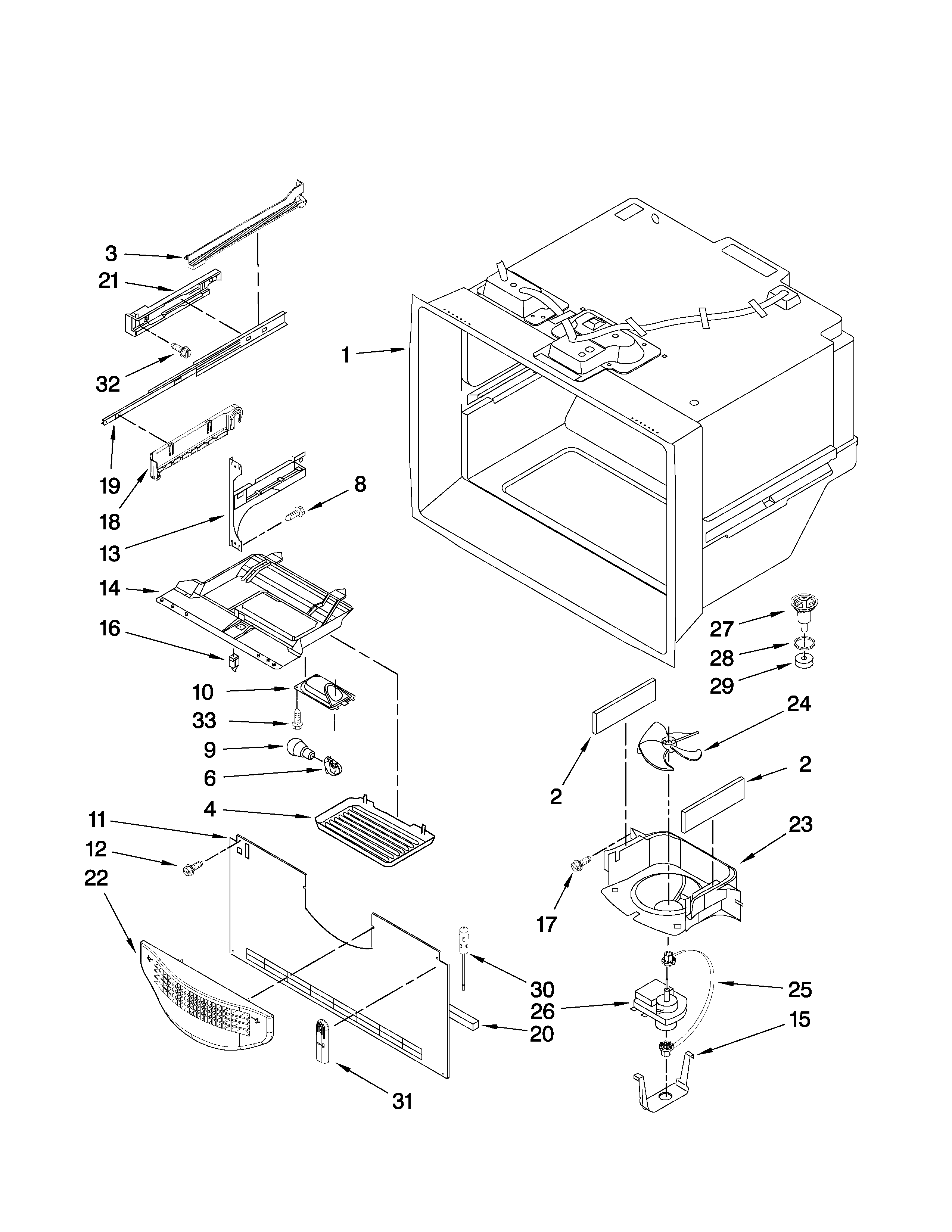 Kenmore Elite 59678583802 freezer liner parts diagram