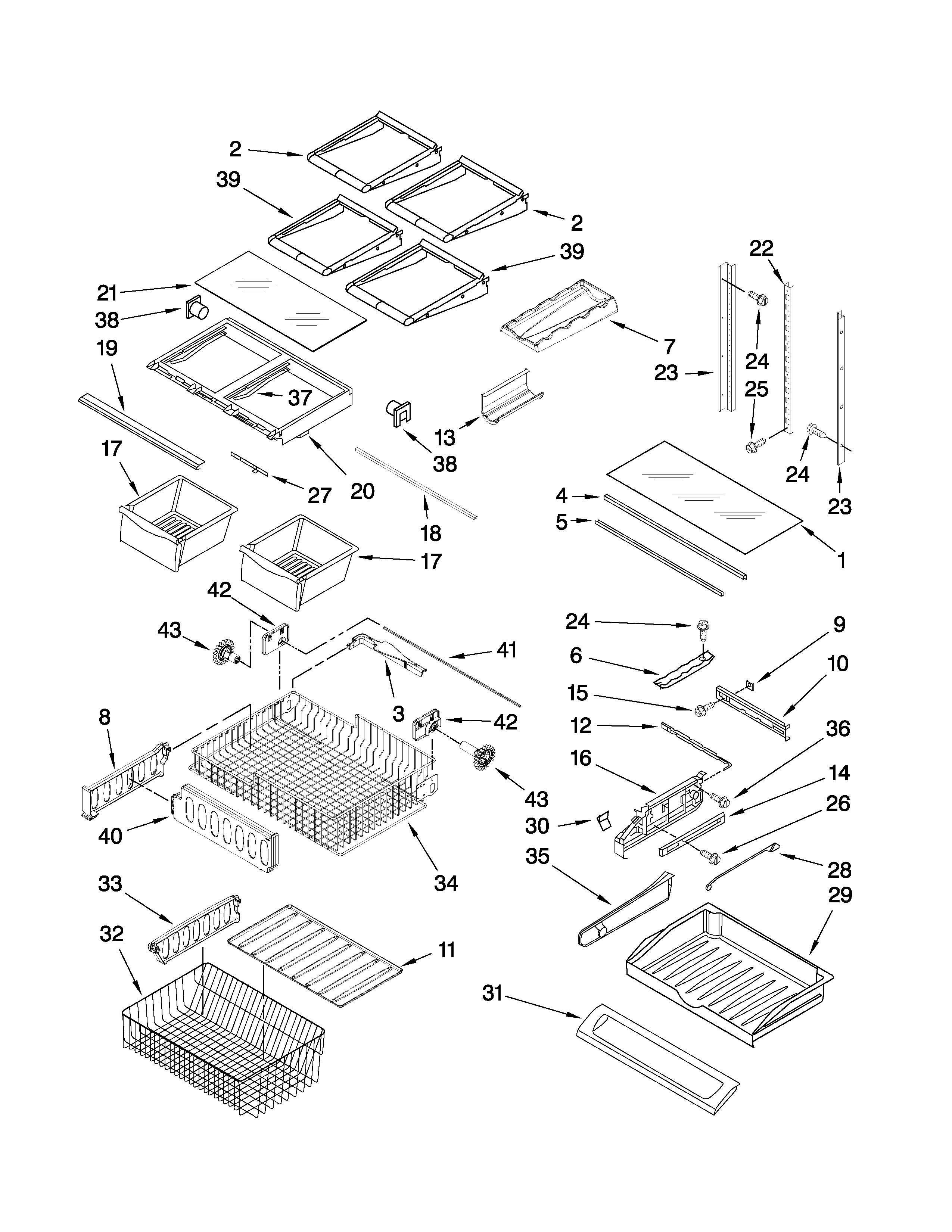 Kenmore Elite 59678583802 shelf parts diagram