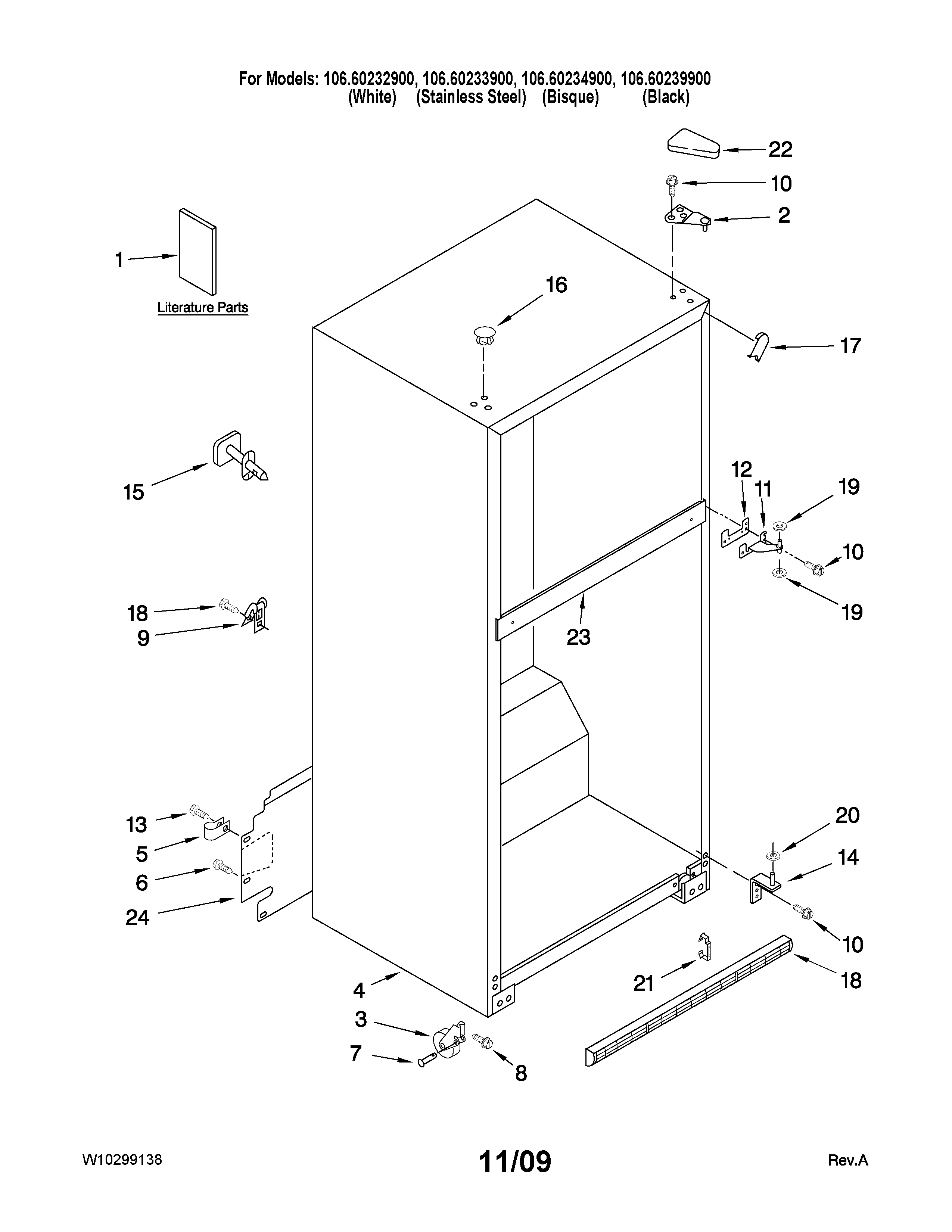 Kenmore 10660232900 cabinet parts diagram