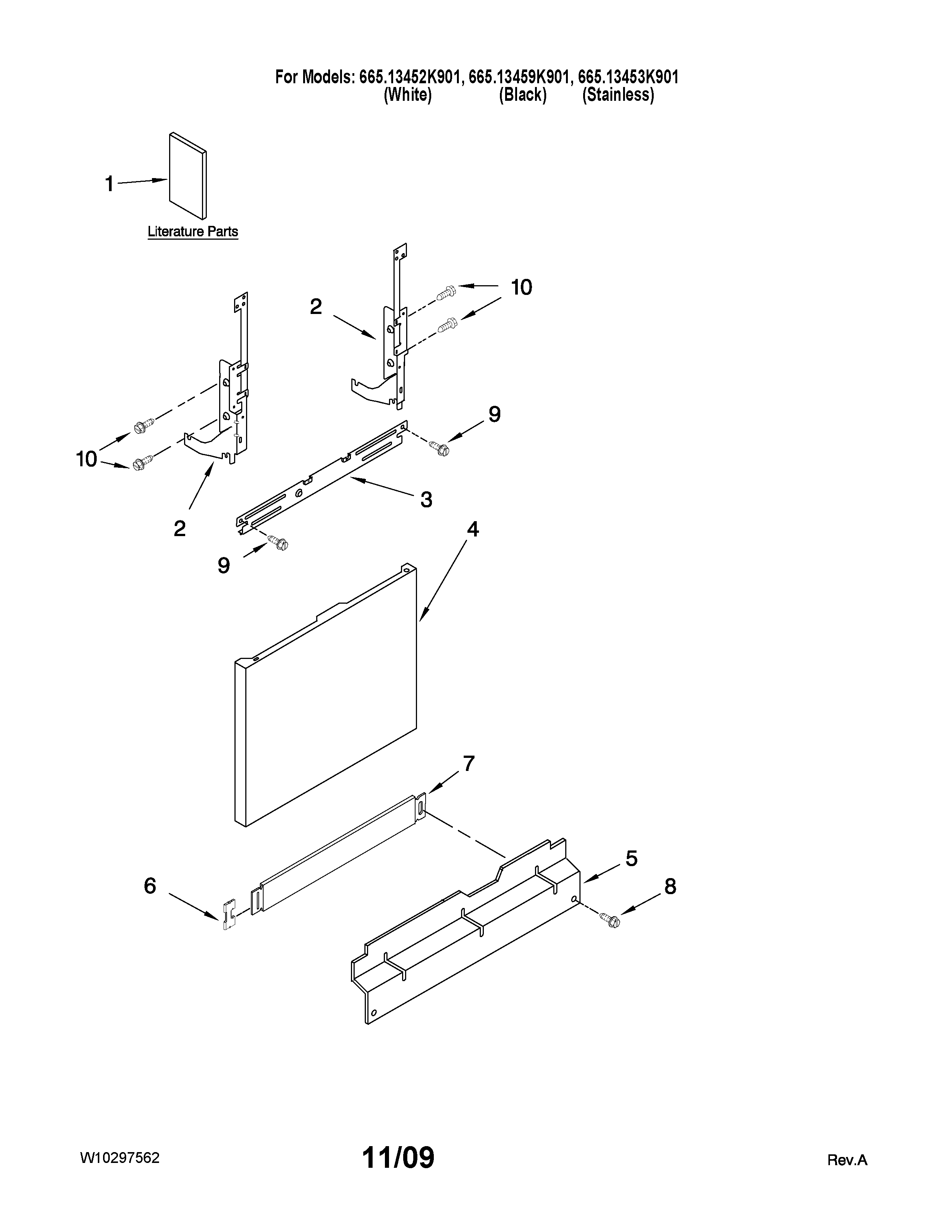 Kenmore 66513459K901 door and panel parts diagram