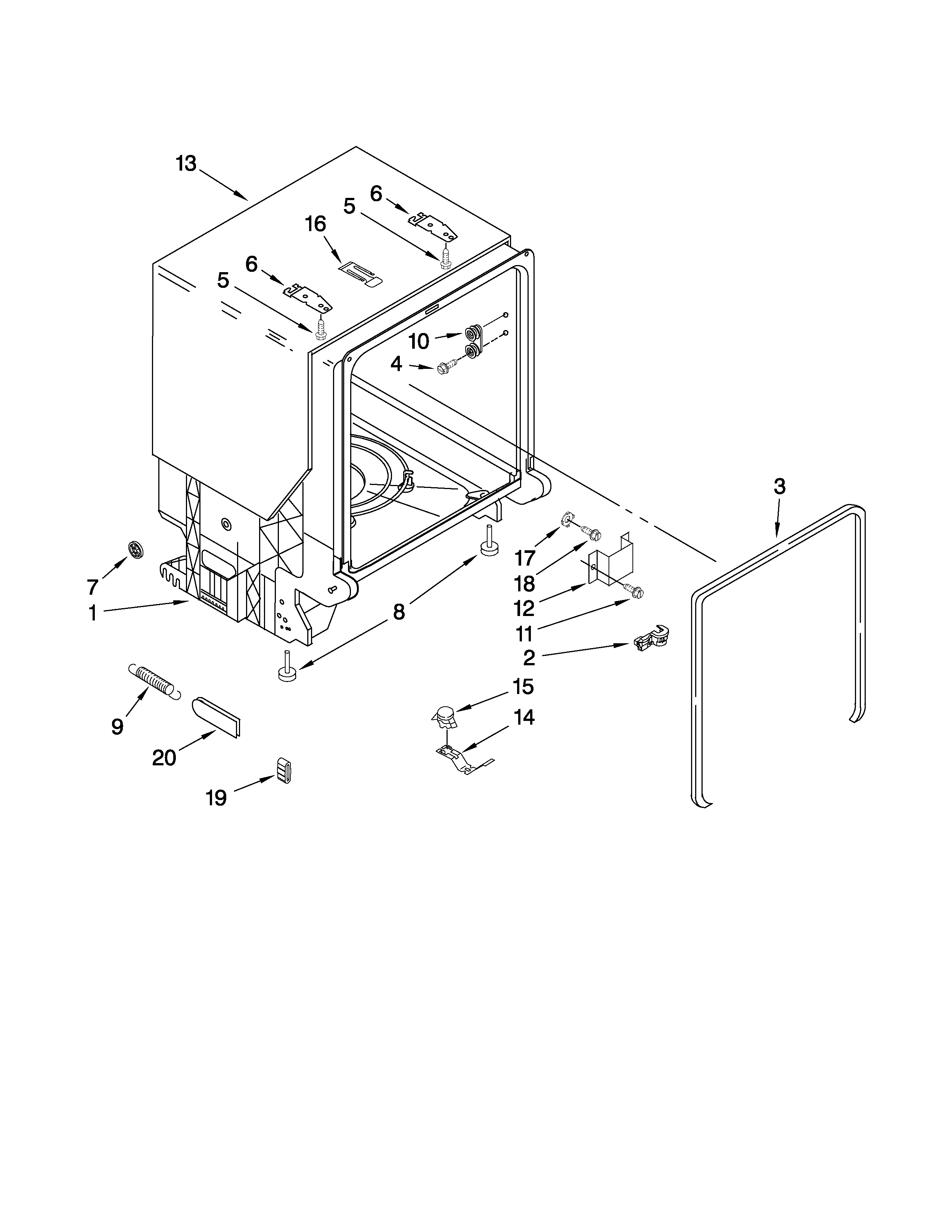 Kenmore 66513459K901 tub and frame parts diagram